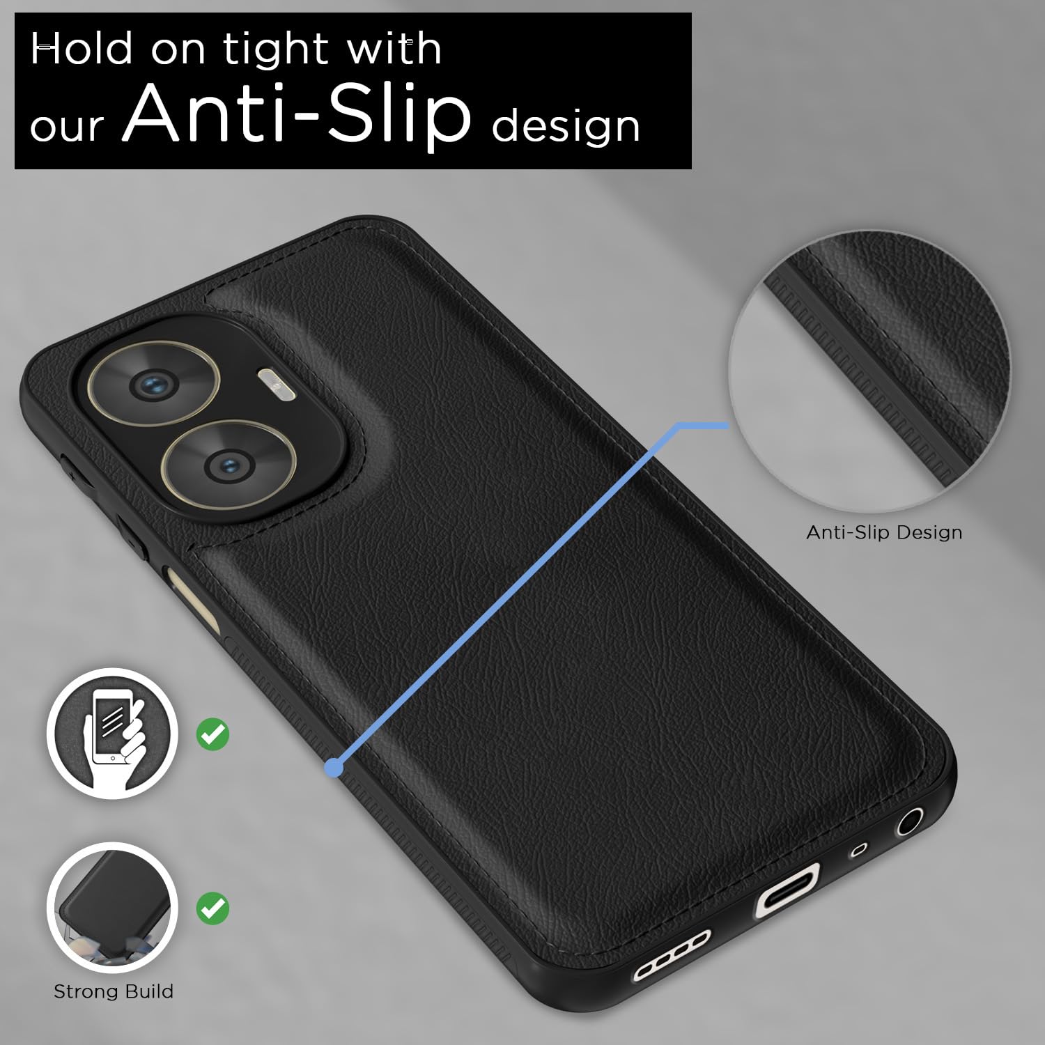 Pikkme Realme C55/Narzo N55 Leather black phone cover – photo 5