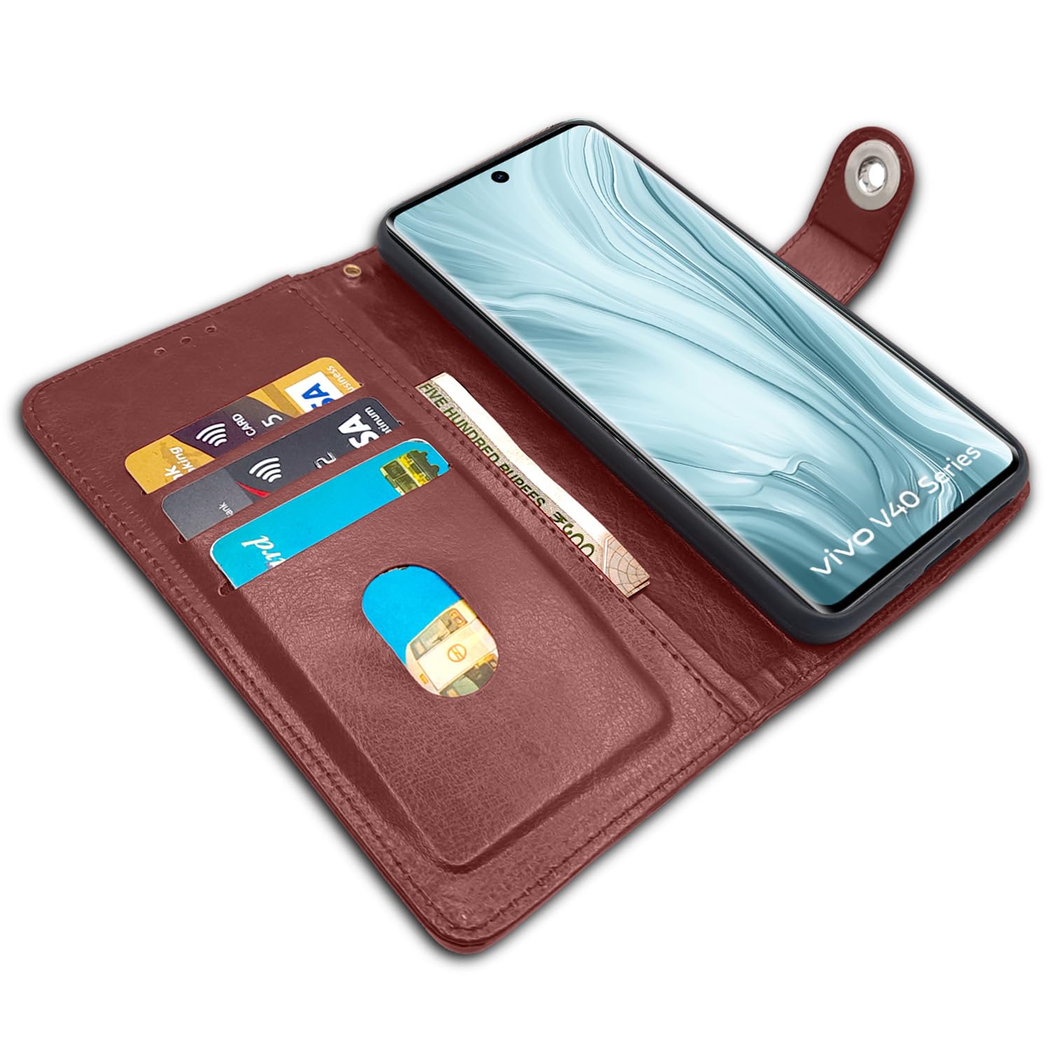 Brown wallet flip cover for Vivo V40/V40 Pro/T3 Ultra 5G – Pikkme – photo 3