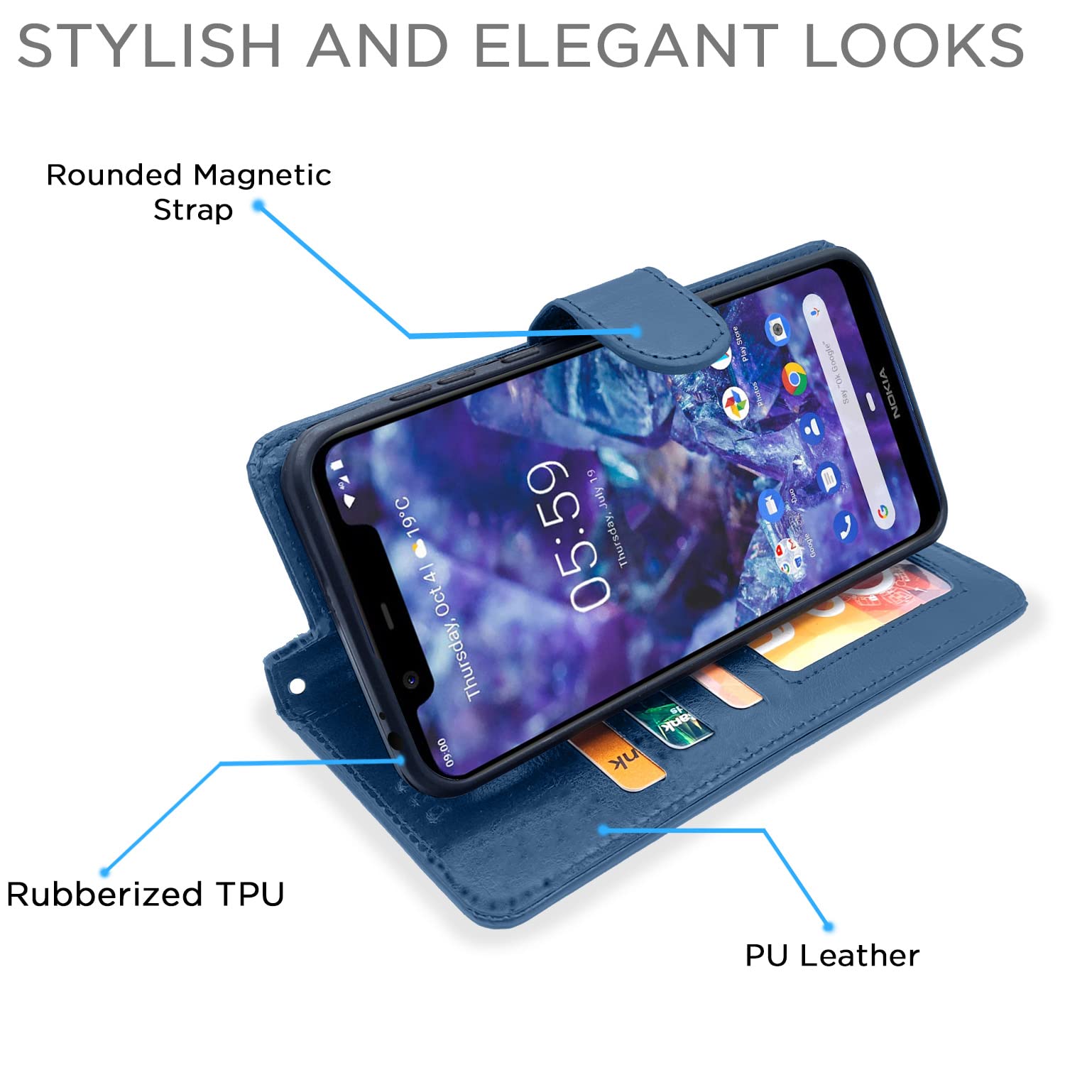 Pikkme Nokia 5.1 Plus Wallet blue mobile flip cover – photo 5