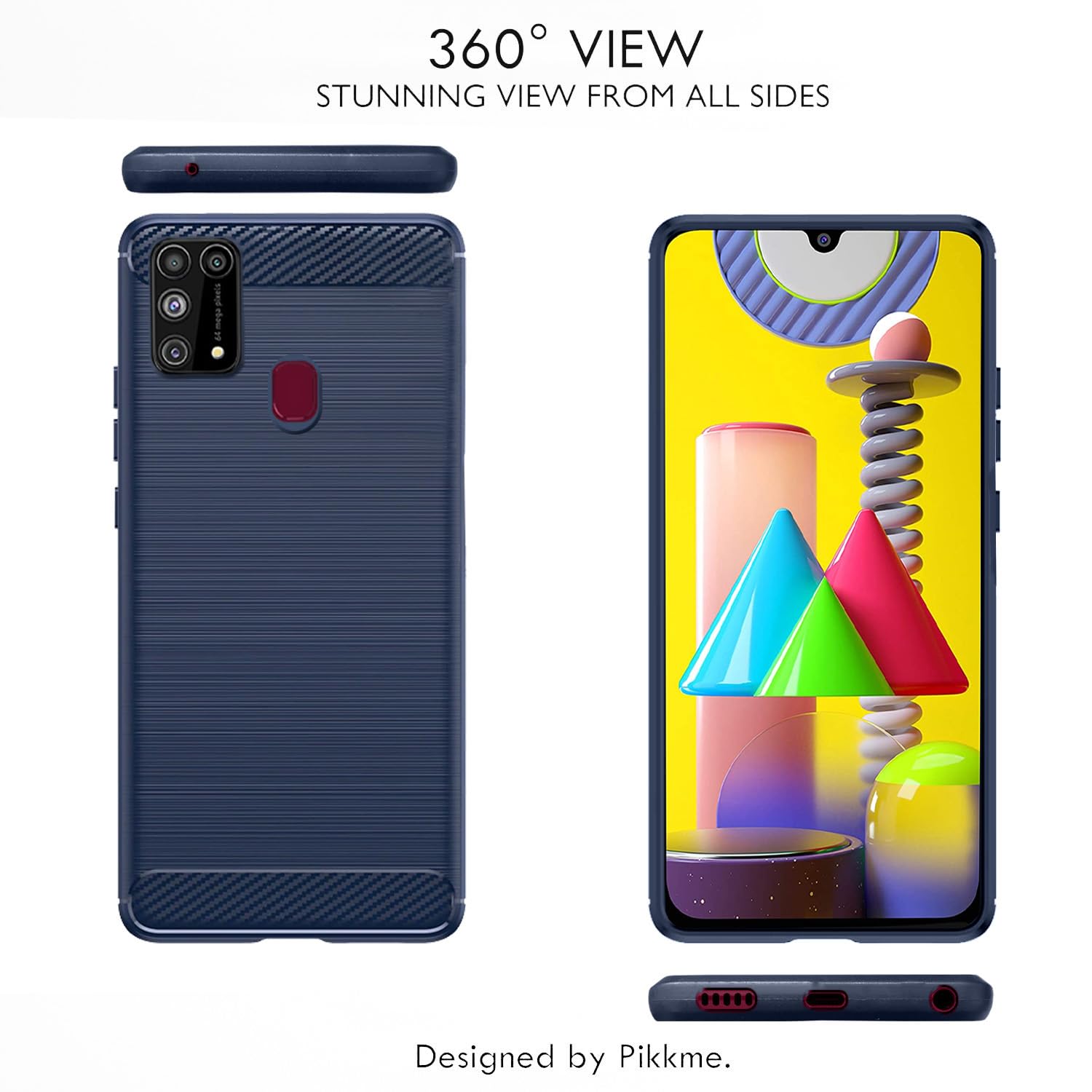 Pikkme Samsung Galaxy M31 / F41 / M31 Prime Hybrid Carbon Fiber Back Cover | Blue