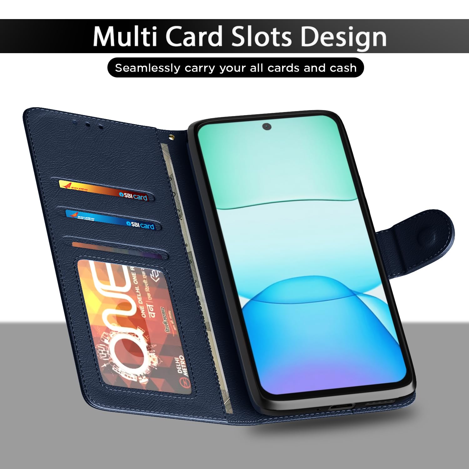 Pikkme Redmi 13 5G / Poco M6 Plus 5G Vintage Flip Cover (Blue)
