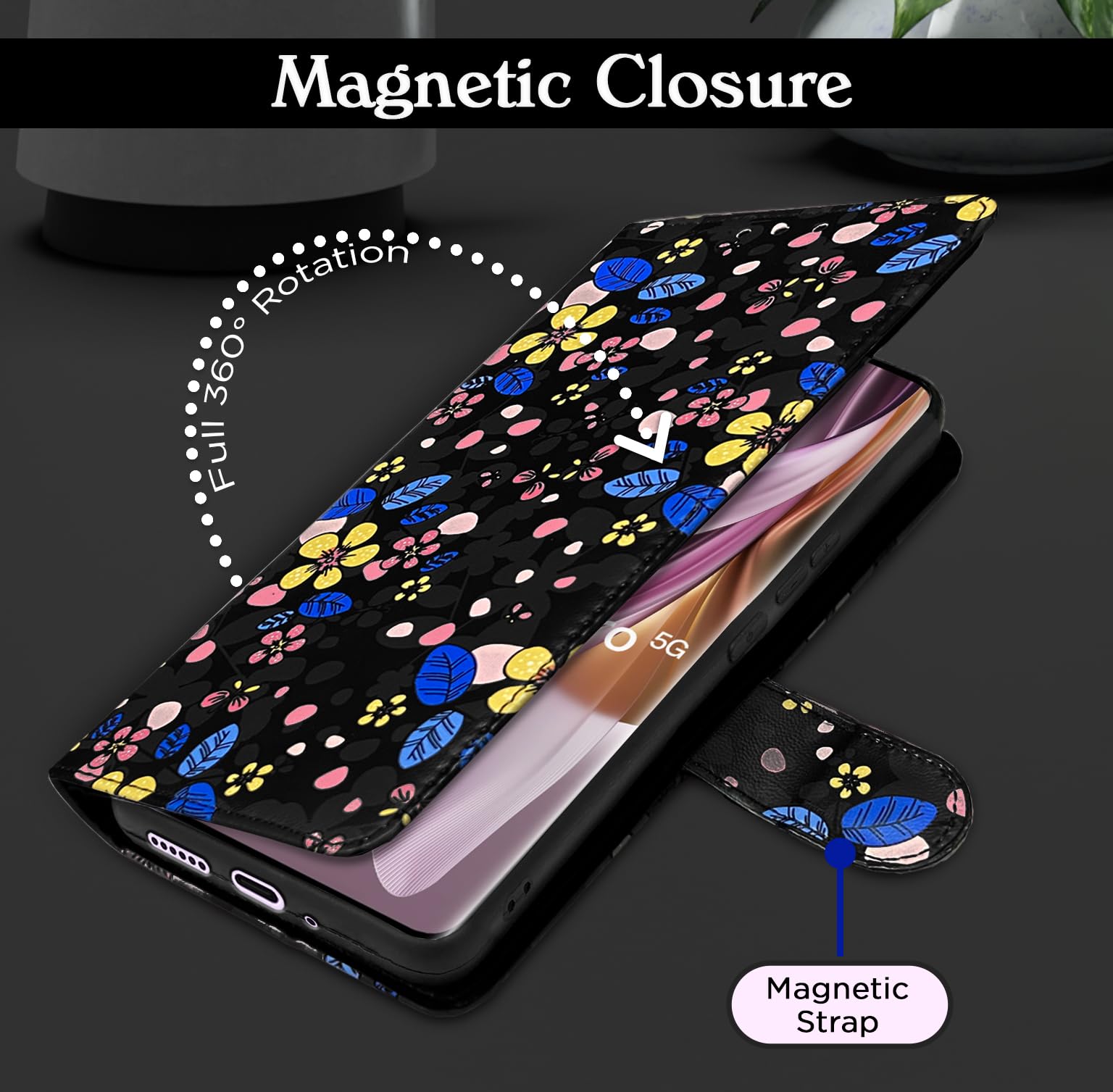 Oppo Reno 10 Pro 5G mobile flip cover in black flower by Pikkme – photo 6