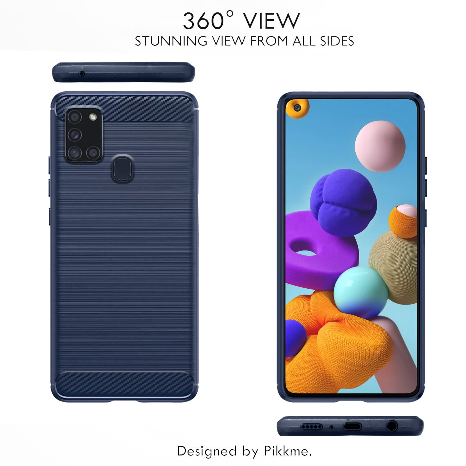Pikkme Samsung Galaxy A21s Hybrid Carbon Fiber Back Cover | Blue
