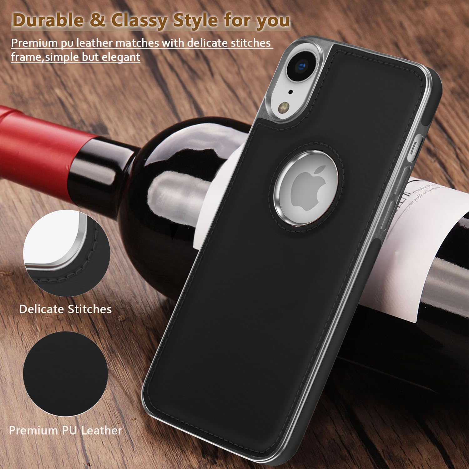 Pikkme iPhone XR Silver Electroplated Chrome Leather Back Cover (Black)