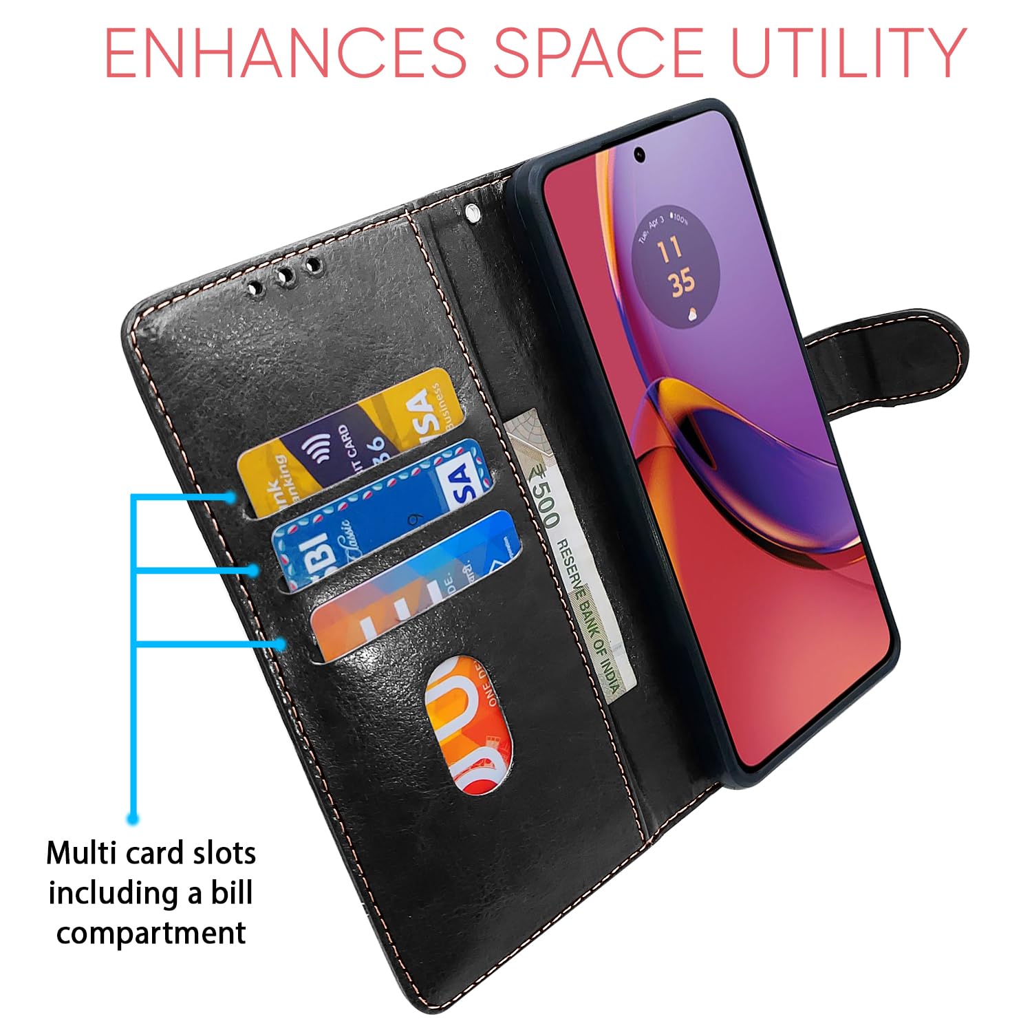 Moto G84 5G flip case in black & brown by Pikkme – photo 3