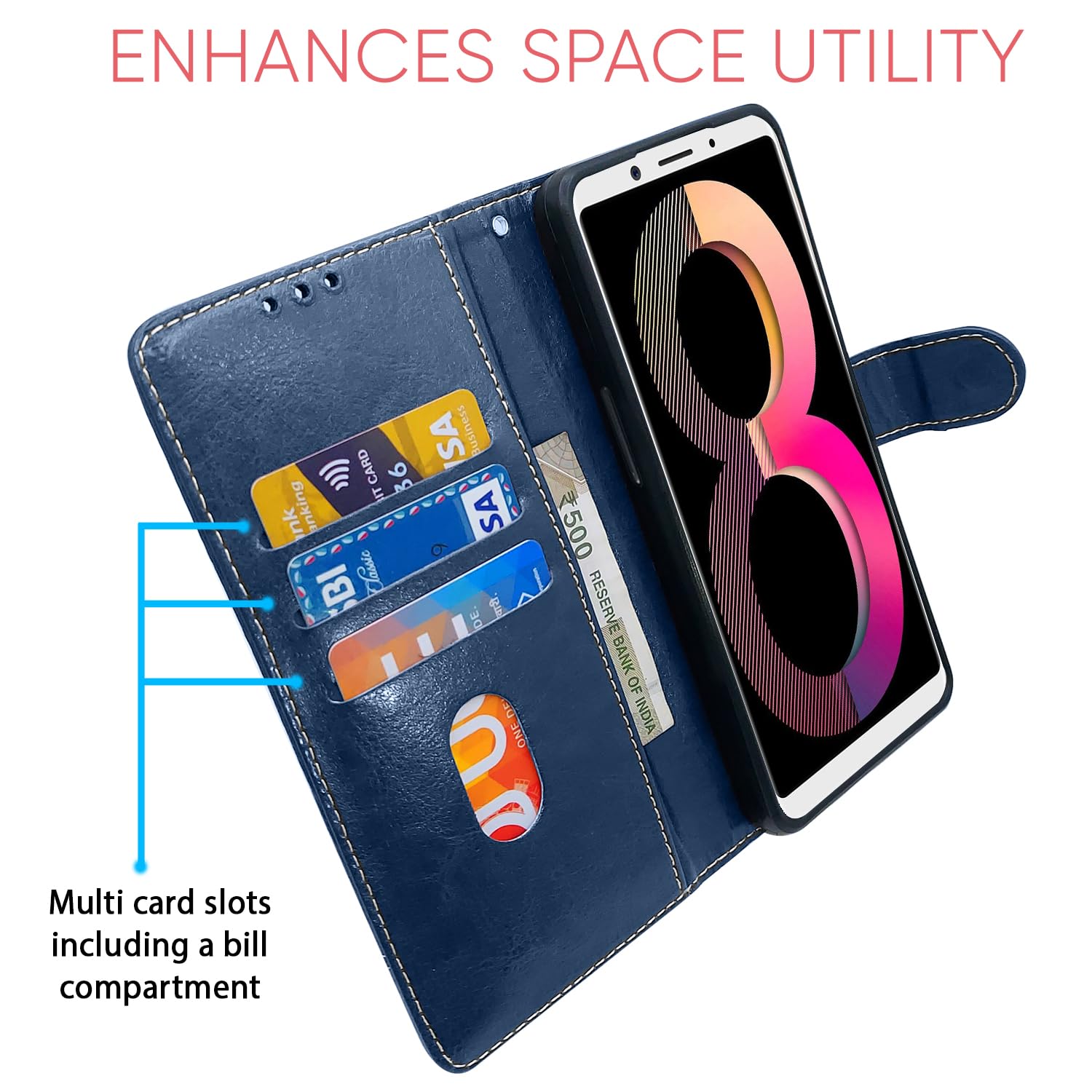 Pikkme blue & brown Magnetic mobile flip cover for Oppo A83 – photo 4