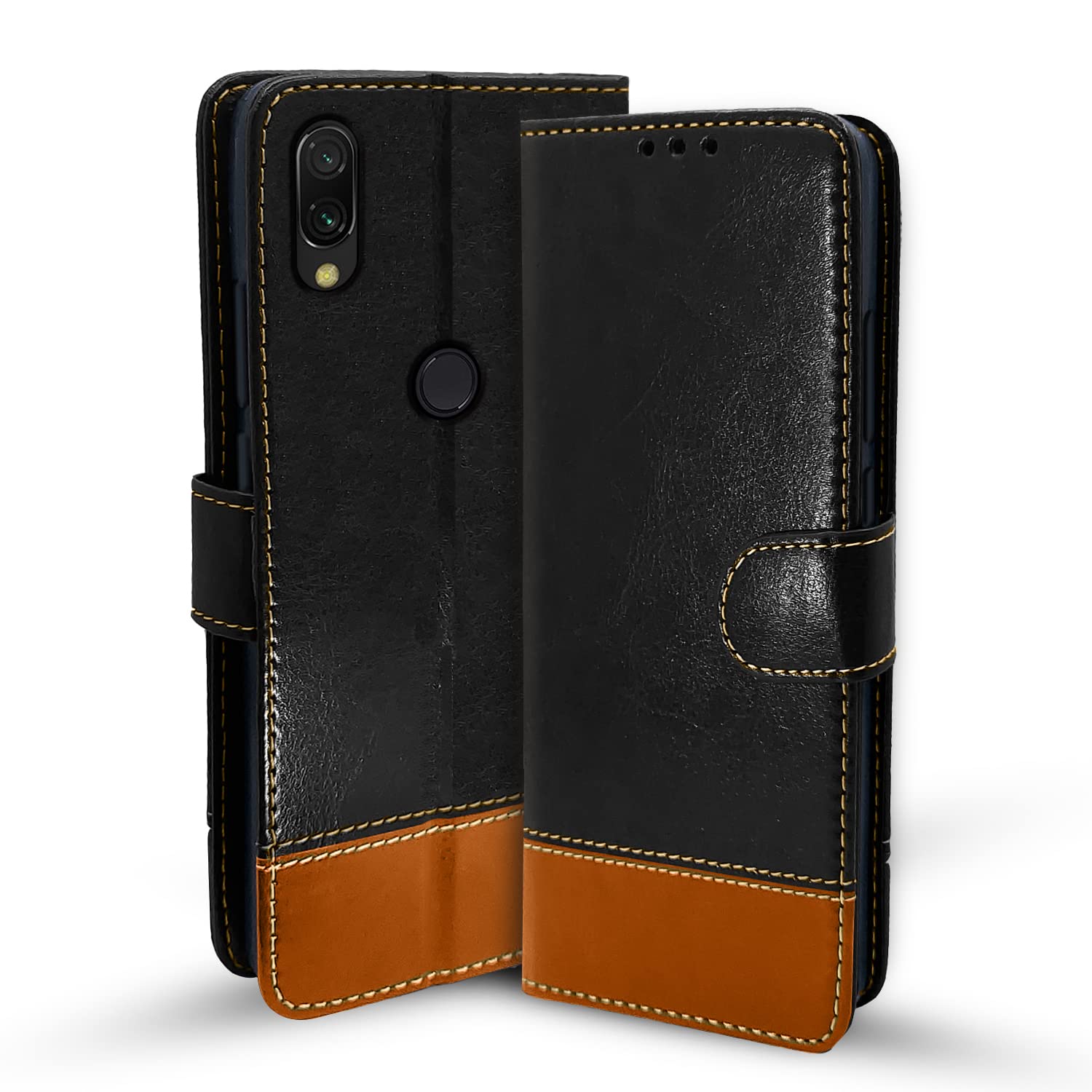 Pikkme black & brown mobile flip cover for Redmi 7/Y3