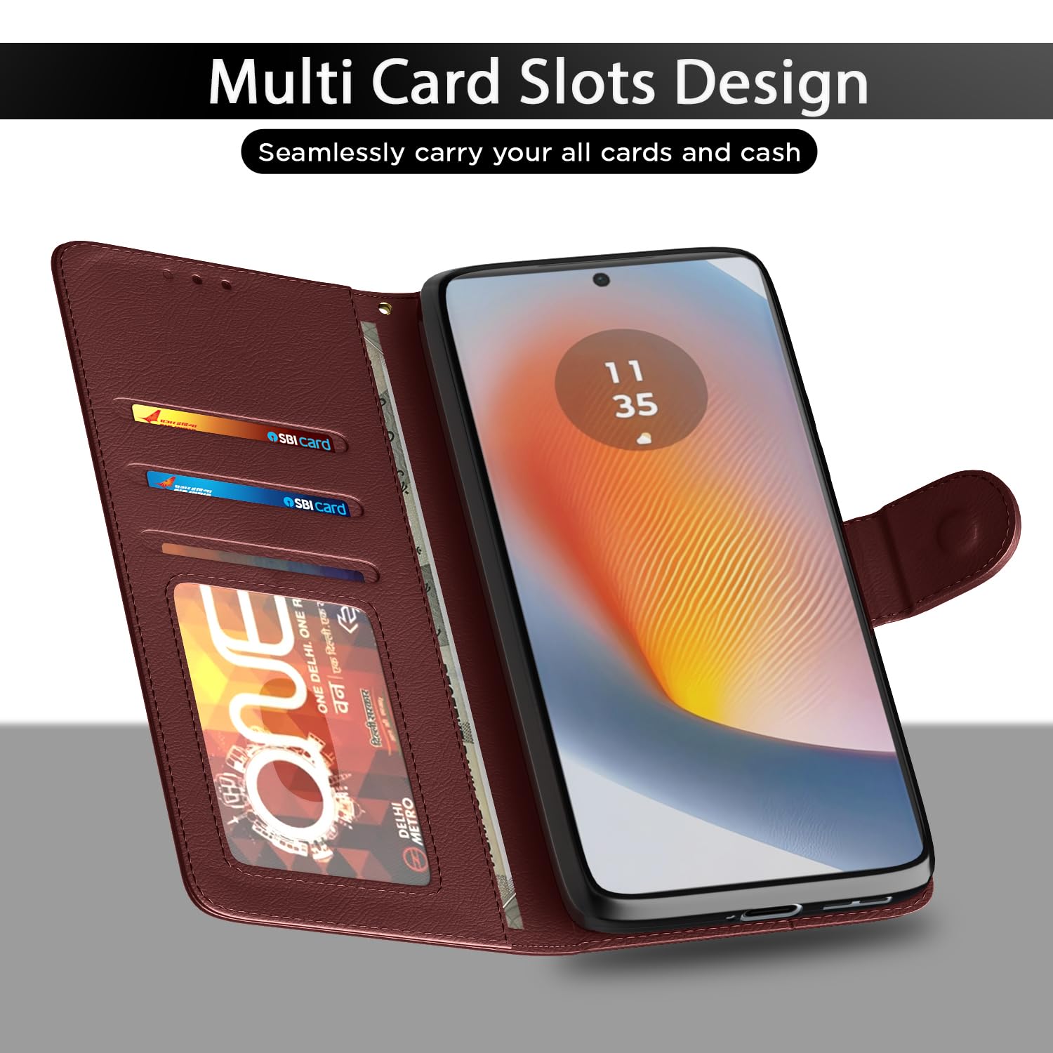 Pikkme Moto Edge 50 Fusion 5G Vintage Flip Cover (Brown)