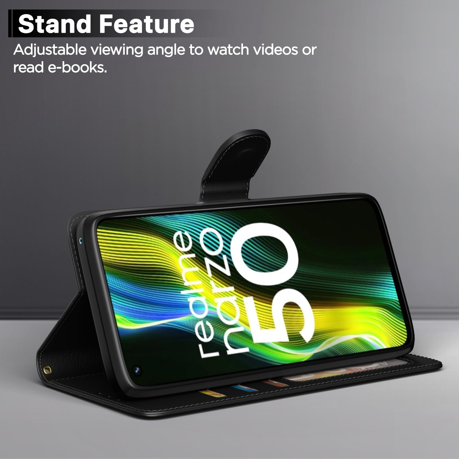 Black Wallet flip cover for Realme Narzo 50/Oppo K10 5G – Pikkme – photo 3