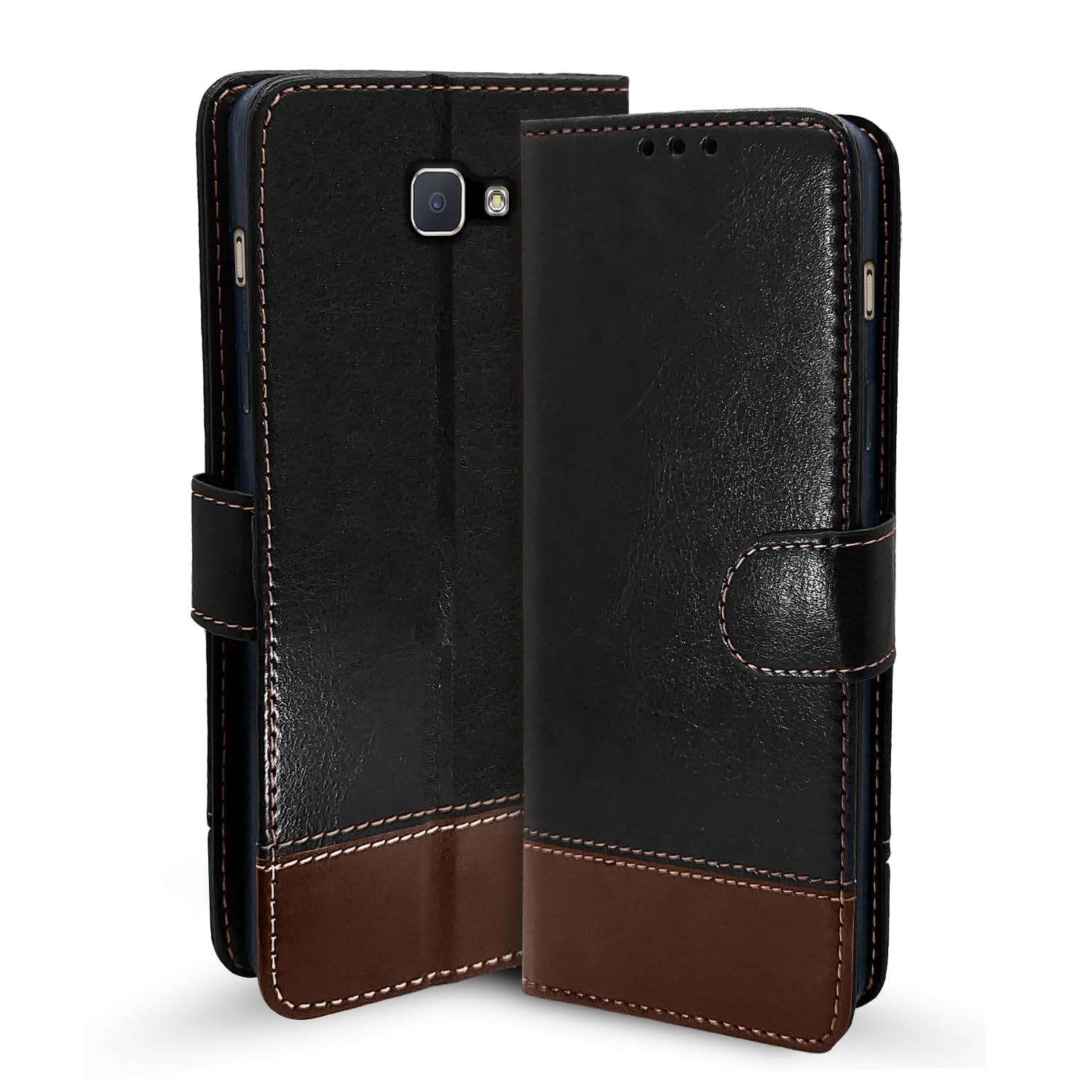 Samsung J5 Prime Magnetic mobile flip cover in black & brown by Pikkme