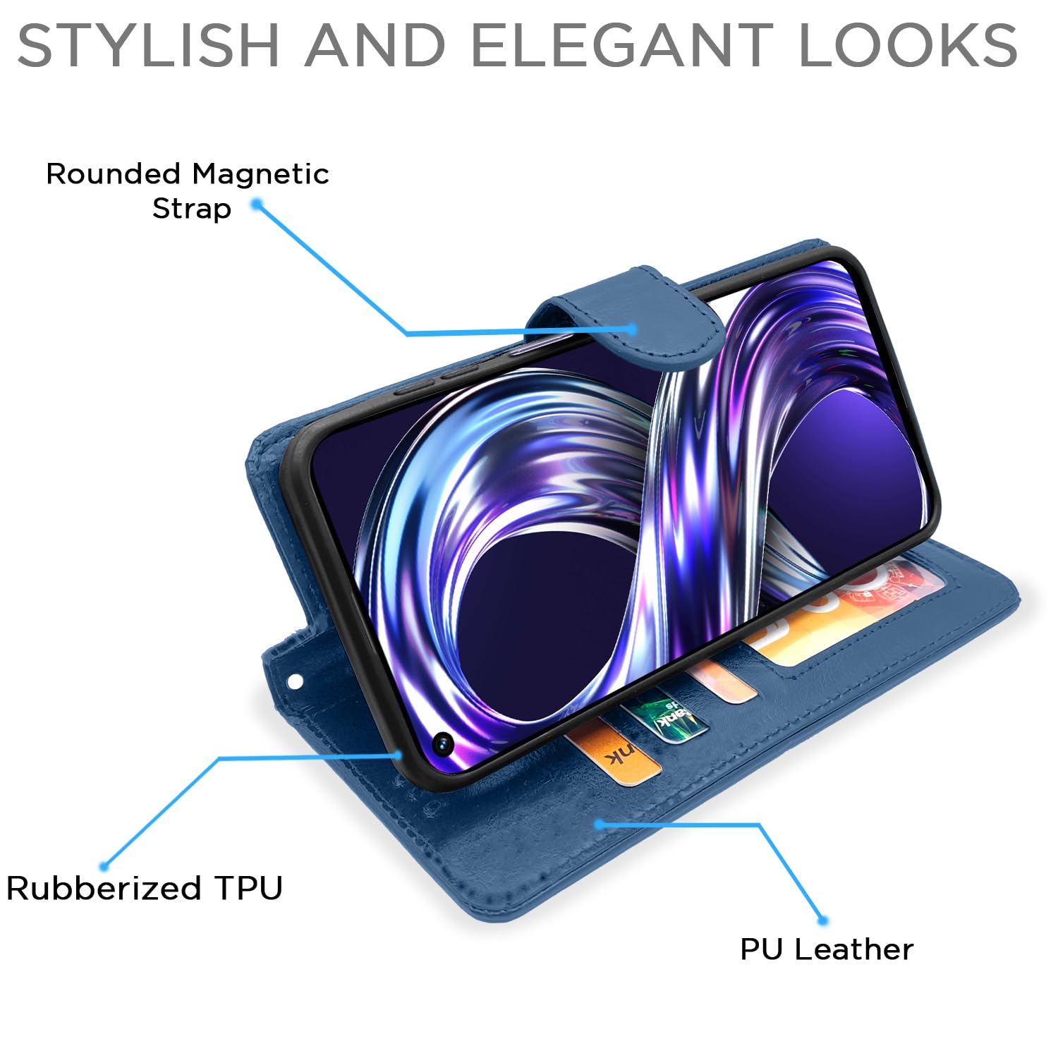 Pikkme blue Wallet mobile flip cover for Realme Narzo 50/8i 4G – photo 3