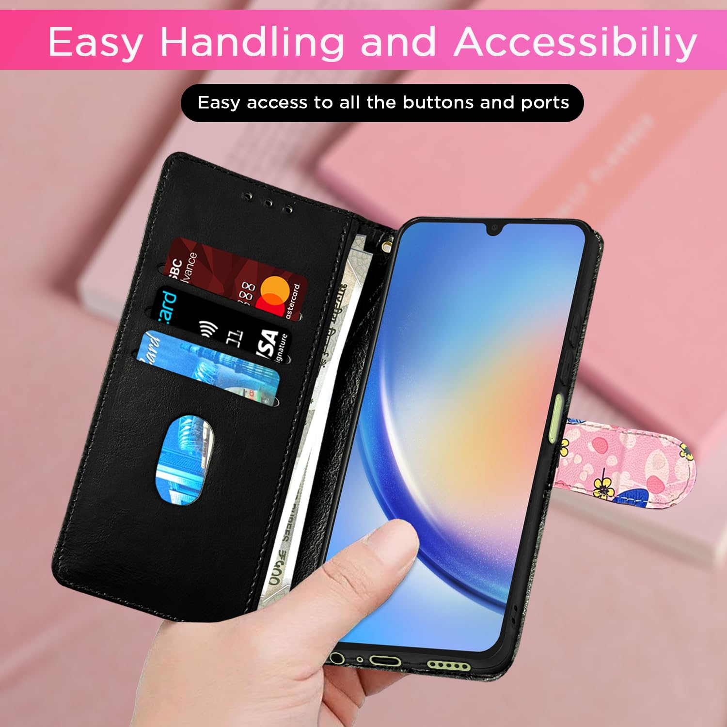Pikkme Samsung A05s Wallet pink flower flip cover – photo 6
