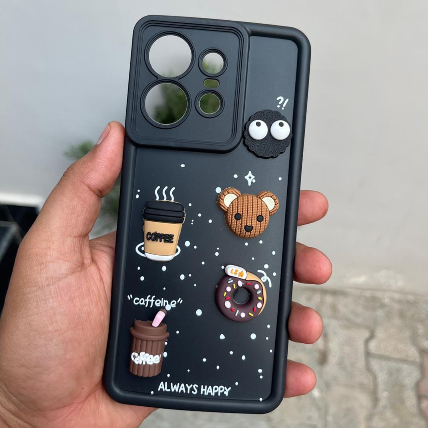 Pikkme Motorola Moto Edge 50 Pro 5G Cute Fun Cartoon 3D Bear Coffee Back Cover (Black)