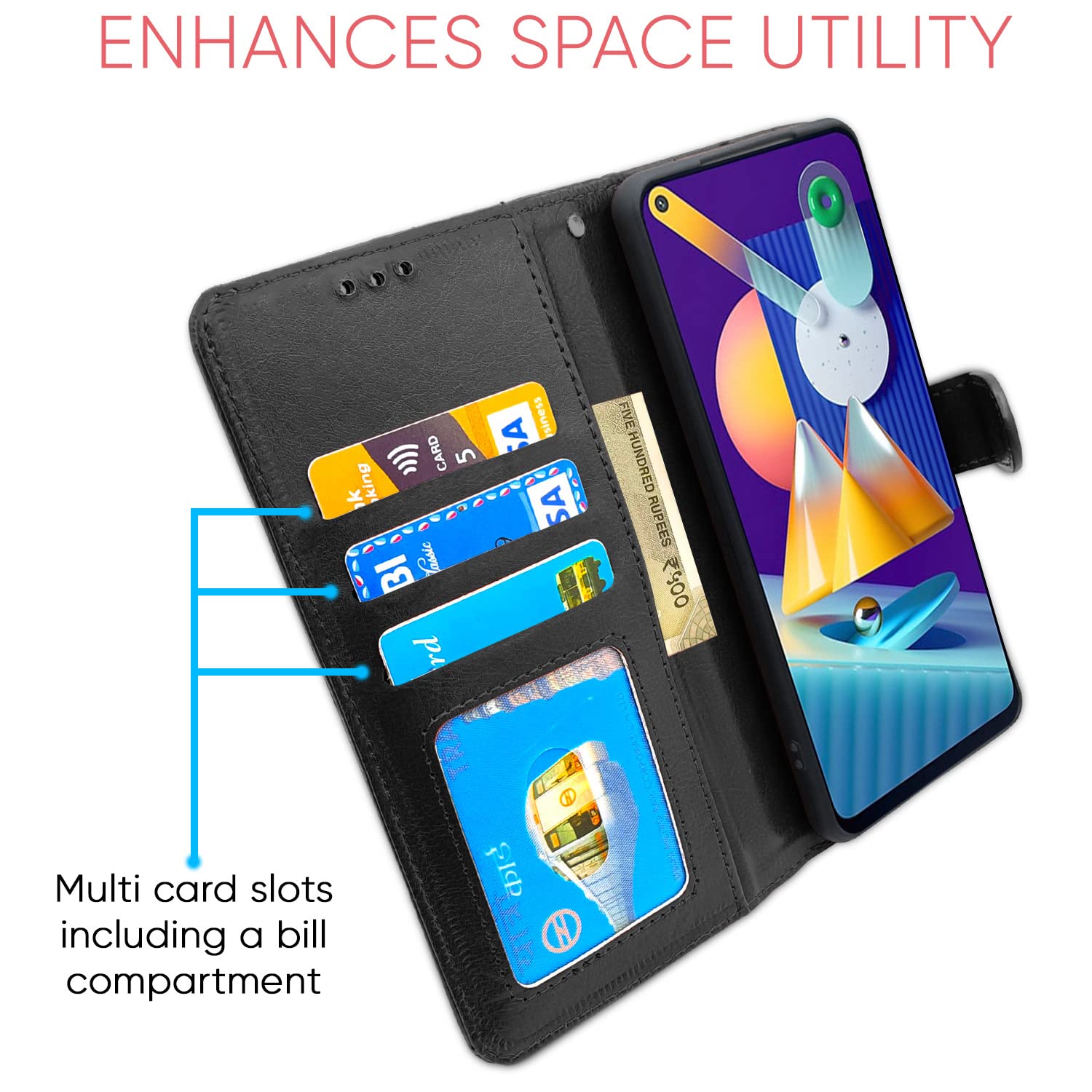 Pikkme Samsung Galaxy M11 Vintage Flip Cover (Black)