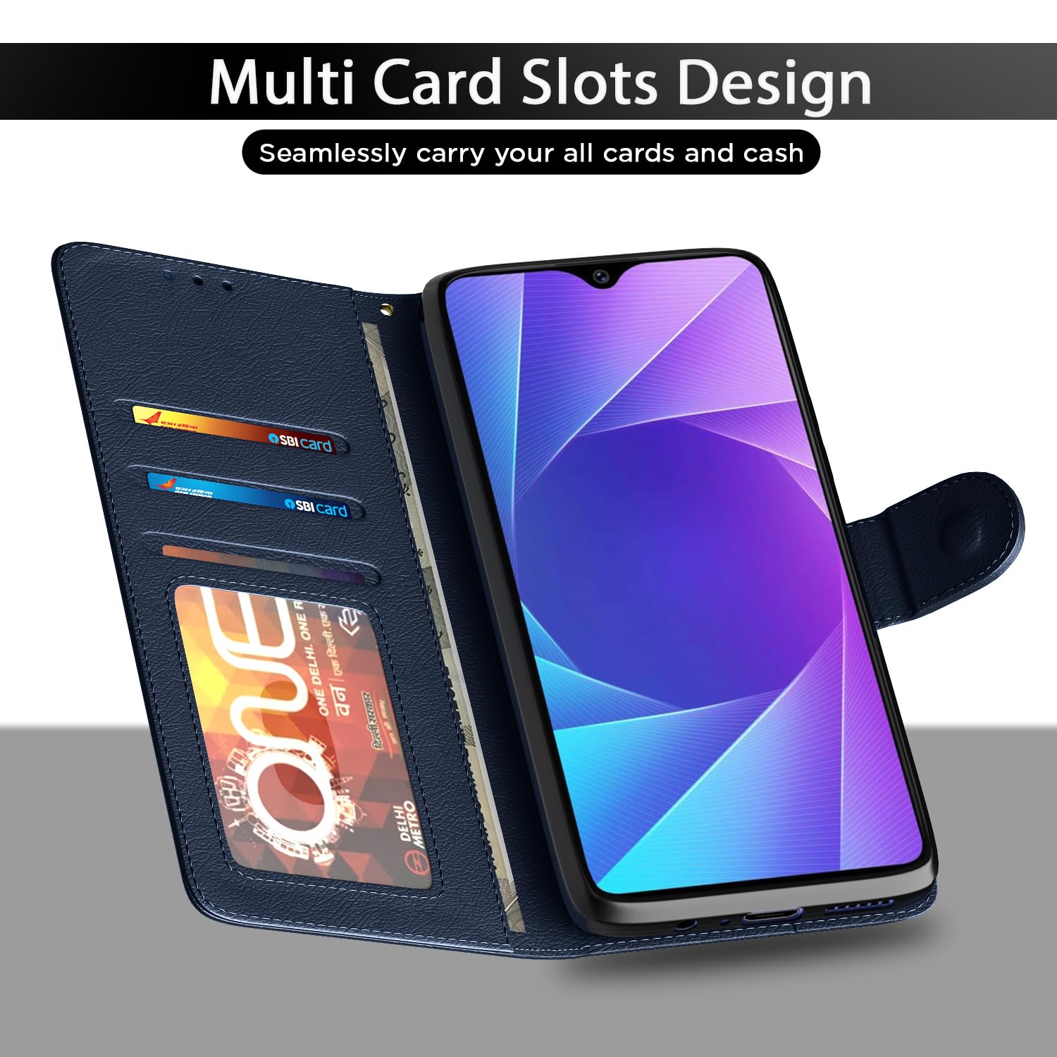 Vivo Y91/Y93/Y95 Wallet flip cover in blue by Pikkme – photo 5