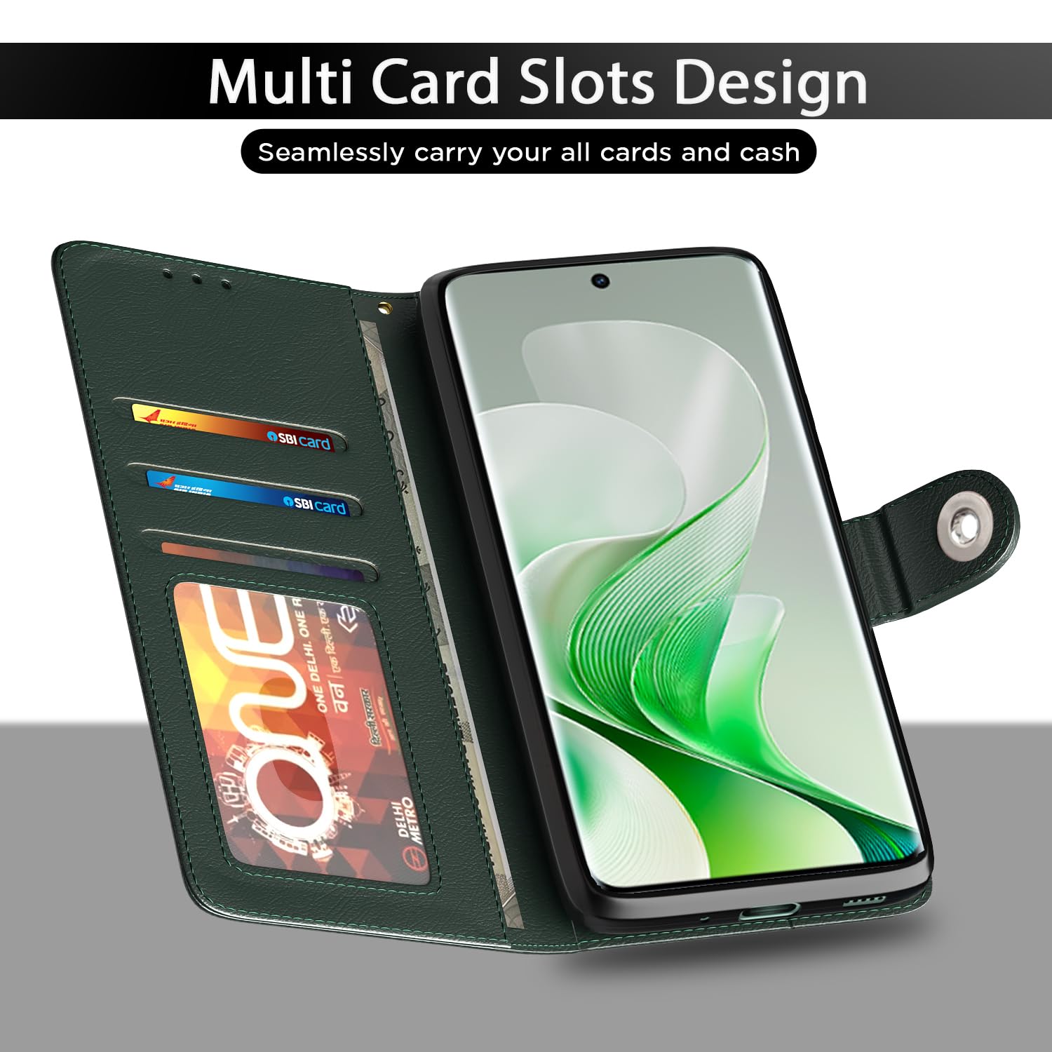Pikkme Vivo V40e/iQOO Z9s 5G Button green flip cover – photo 5