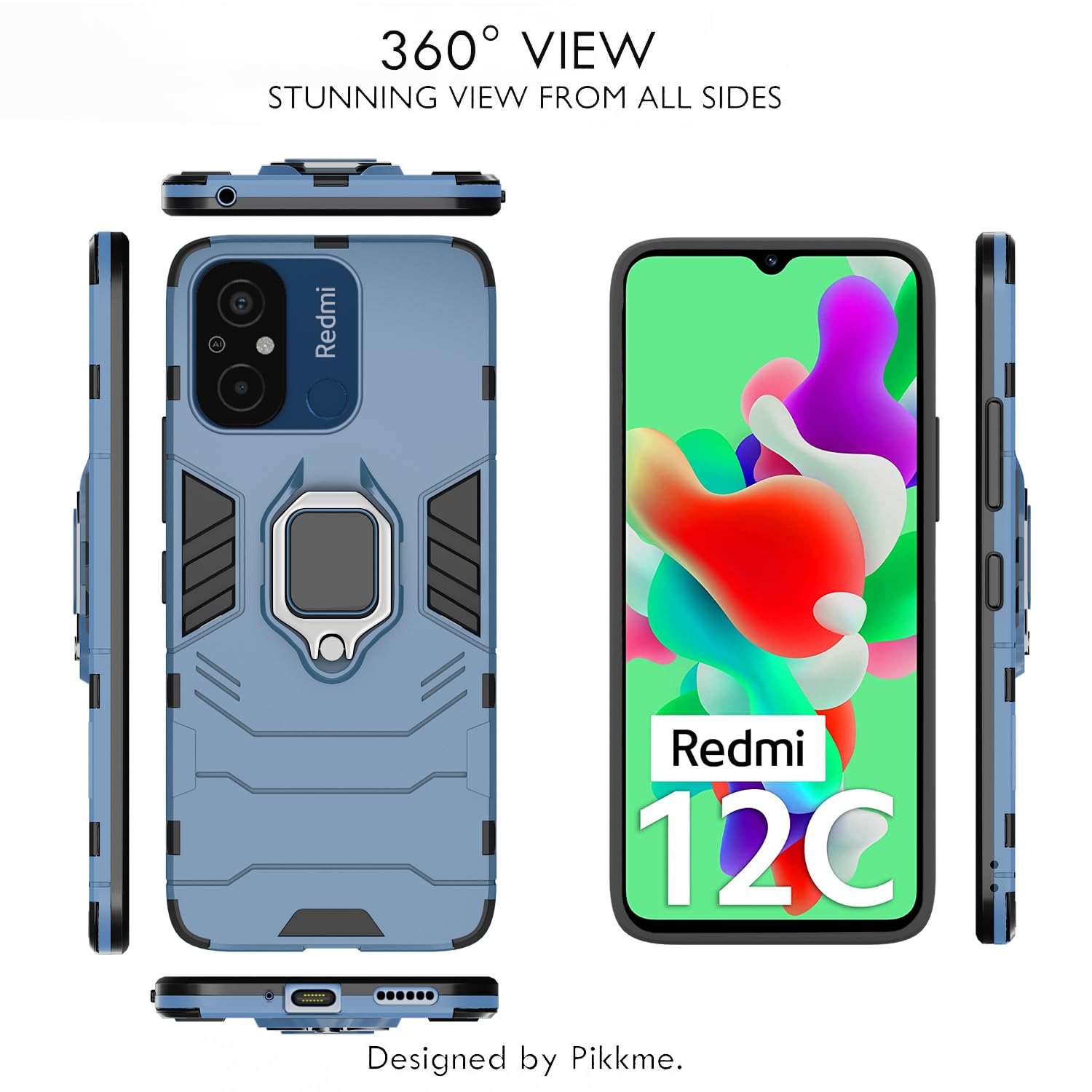 Pikkme Redmi 12C / Poco C55 D5 Tough Armor Back Cover | Blue