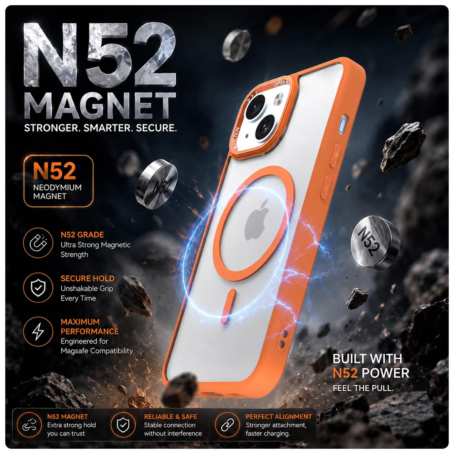 Orange mag-safe mobile back cover for iPhone 15 Plus – Pikkme – photo 3
