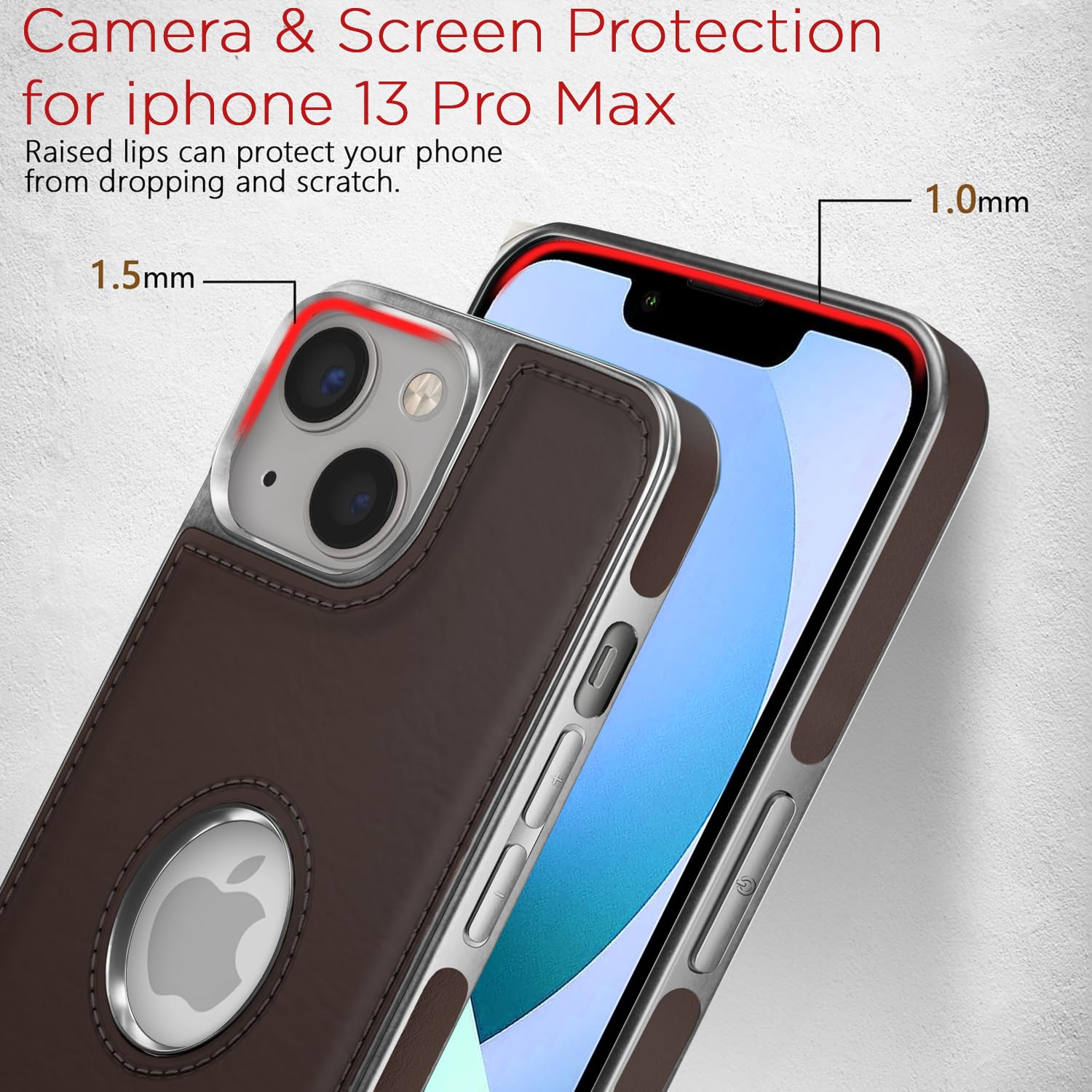 Pikkme iPhone 13 Silver Electroplated Chrome Leather Back Cover (Coffee)