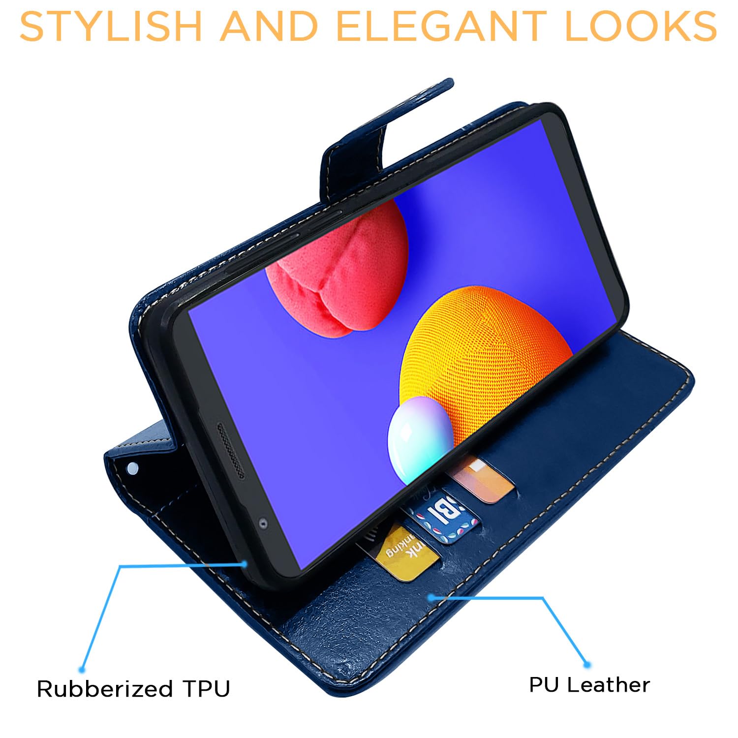 Samsung M01 Core Magnetic flip case in blue & brown by Pikkme – photo 4