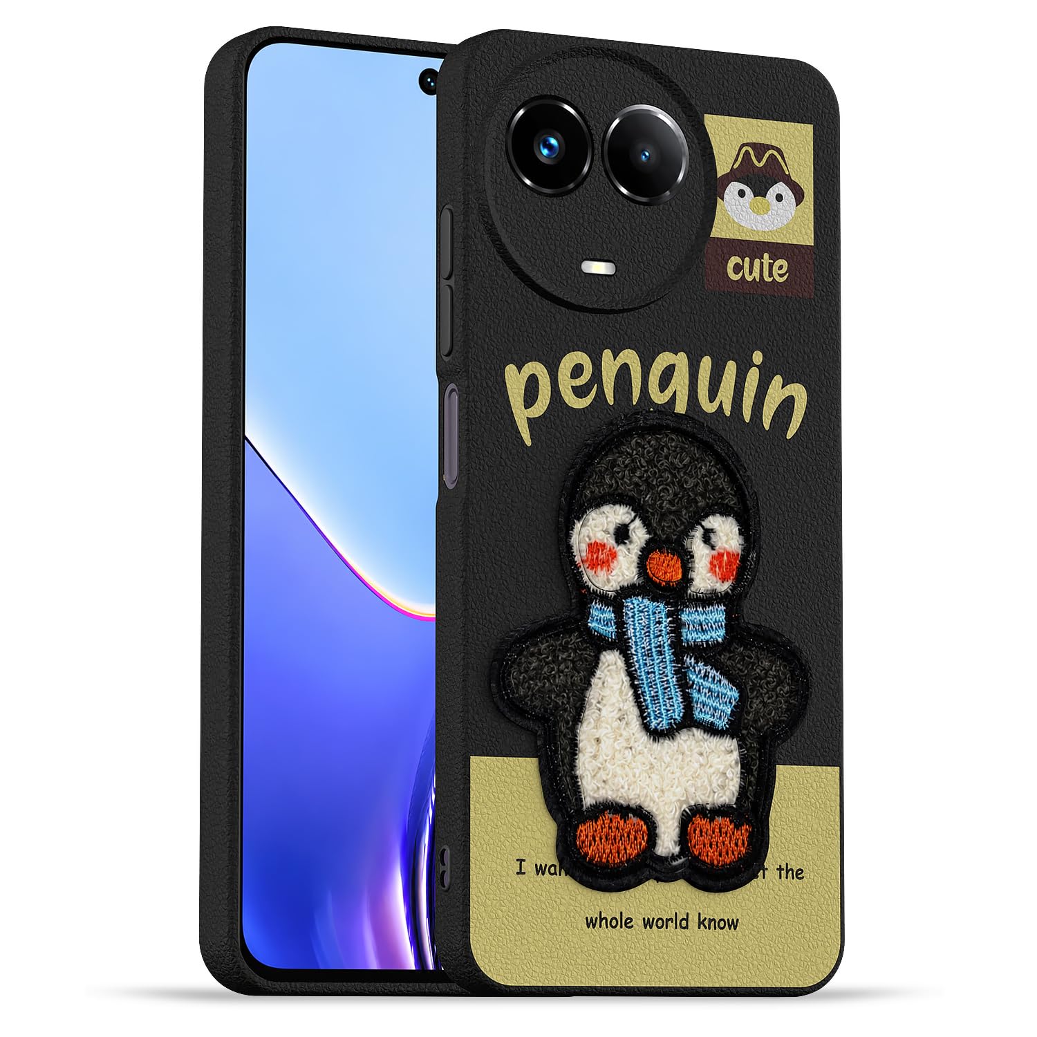 Realme 11/11X 5G/Narzo 60X 5G Plush Patch mobile back cover in black by Pikkme