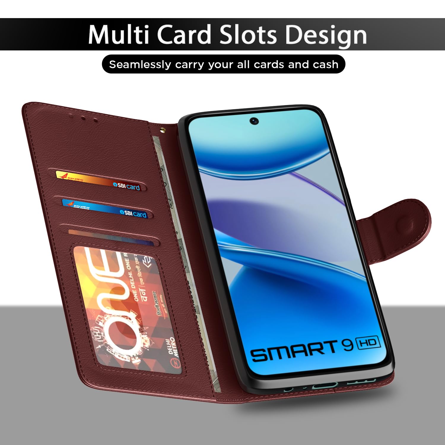 Pikkme Infinix Smart 9 HD Vintage Flip Cover (Brown)