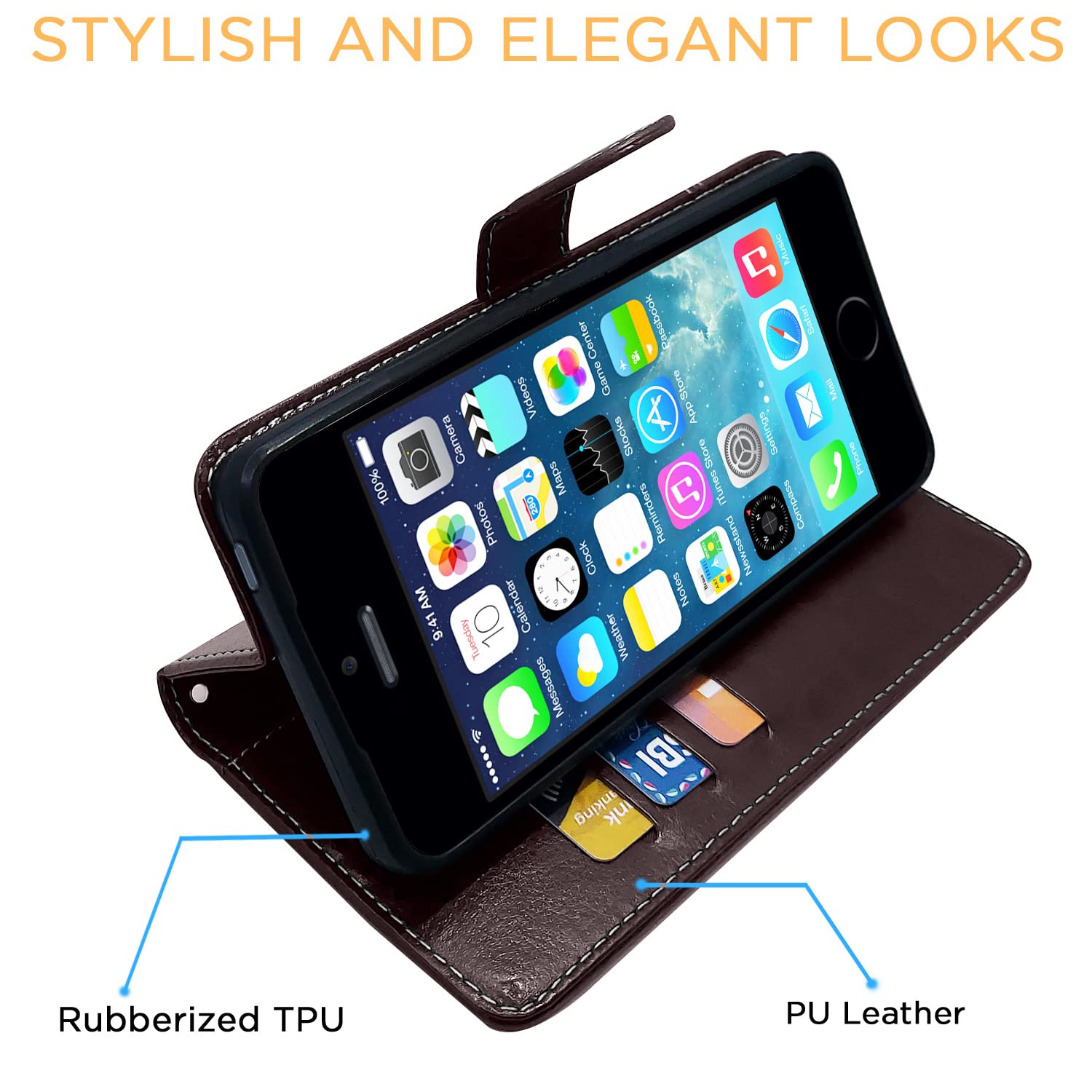 Pikkme coffee & brown Magnetic wallet flip cover for iPhone 5/5s/SE – photo 5