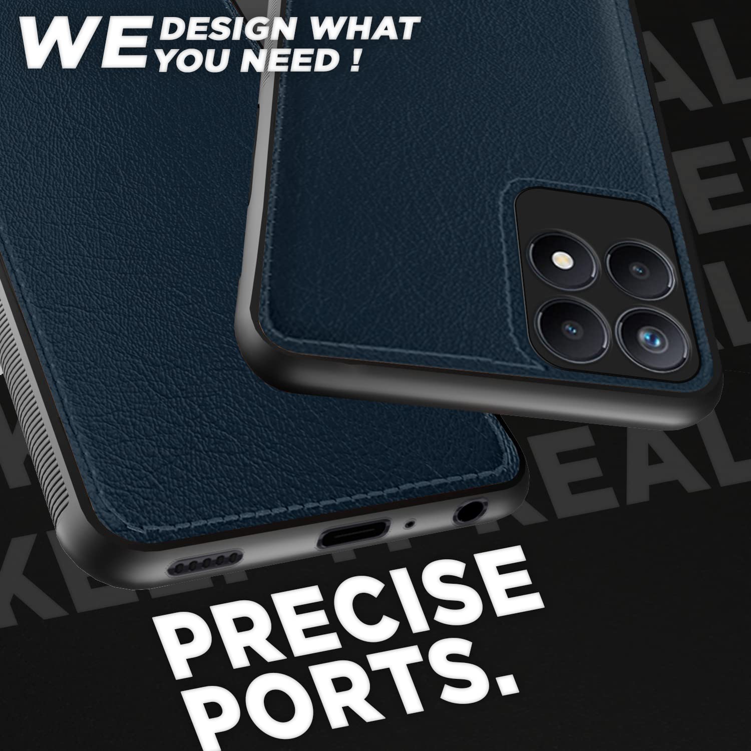 Pikkme Realme Narzo 50 4G / Realme 8i 4G Leatherback Back Case | Blue