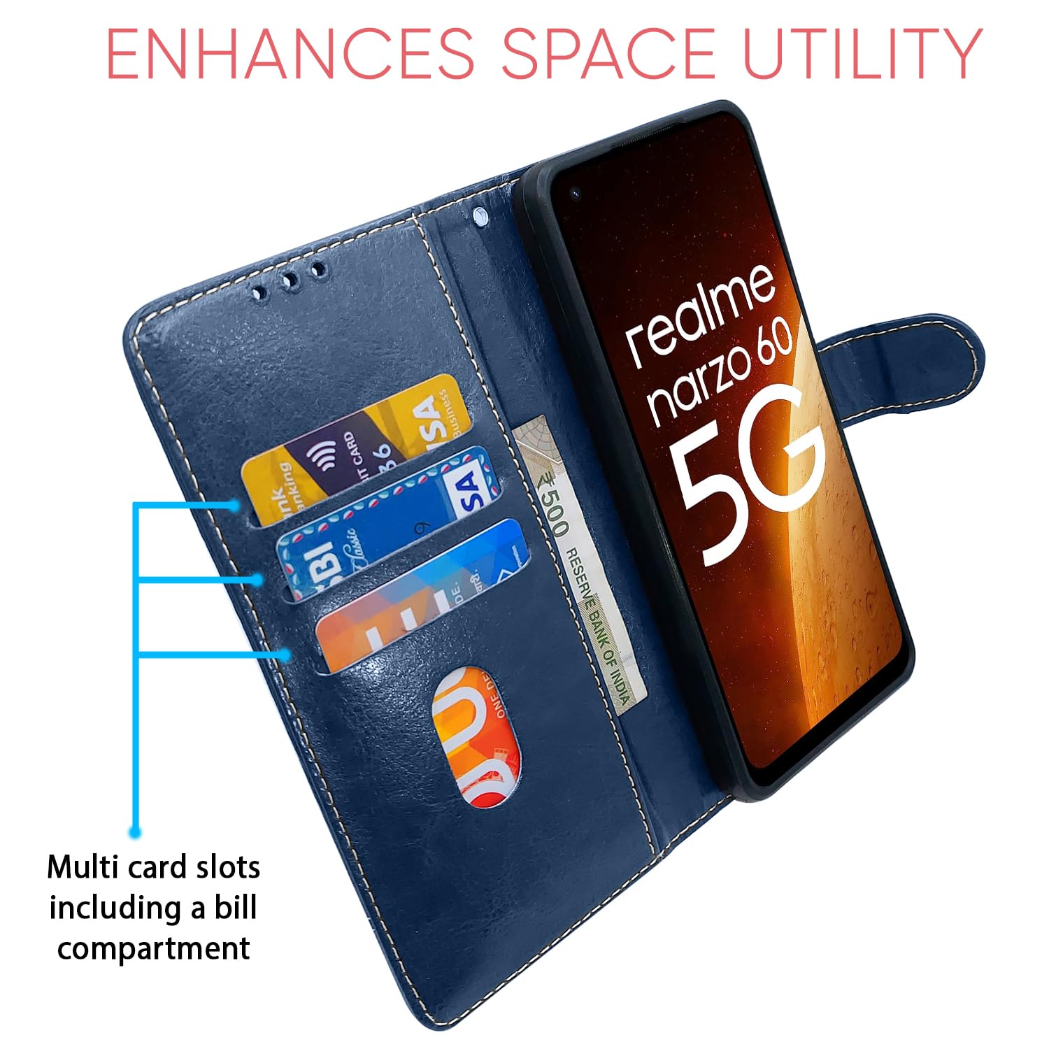 Realme Narzo 60 5G flip cover in blue & brown by Pikkme – photo 3