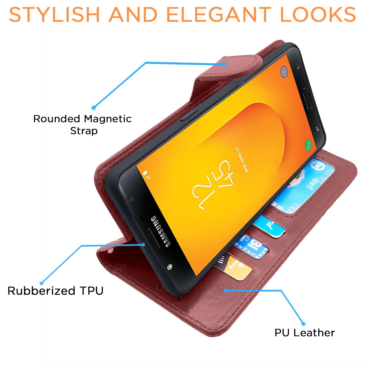 Samsung J7 mobile flip cover in brown by Pikkme – photo 5