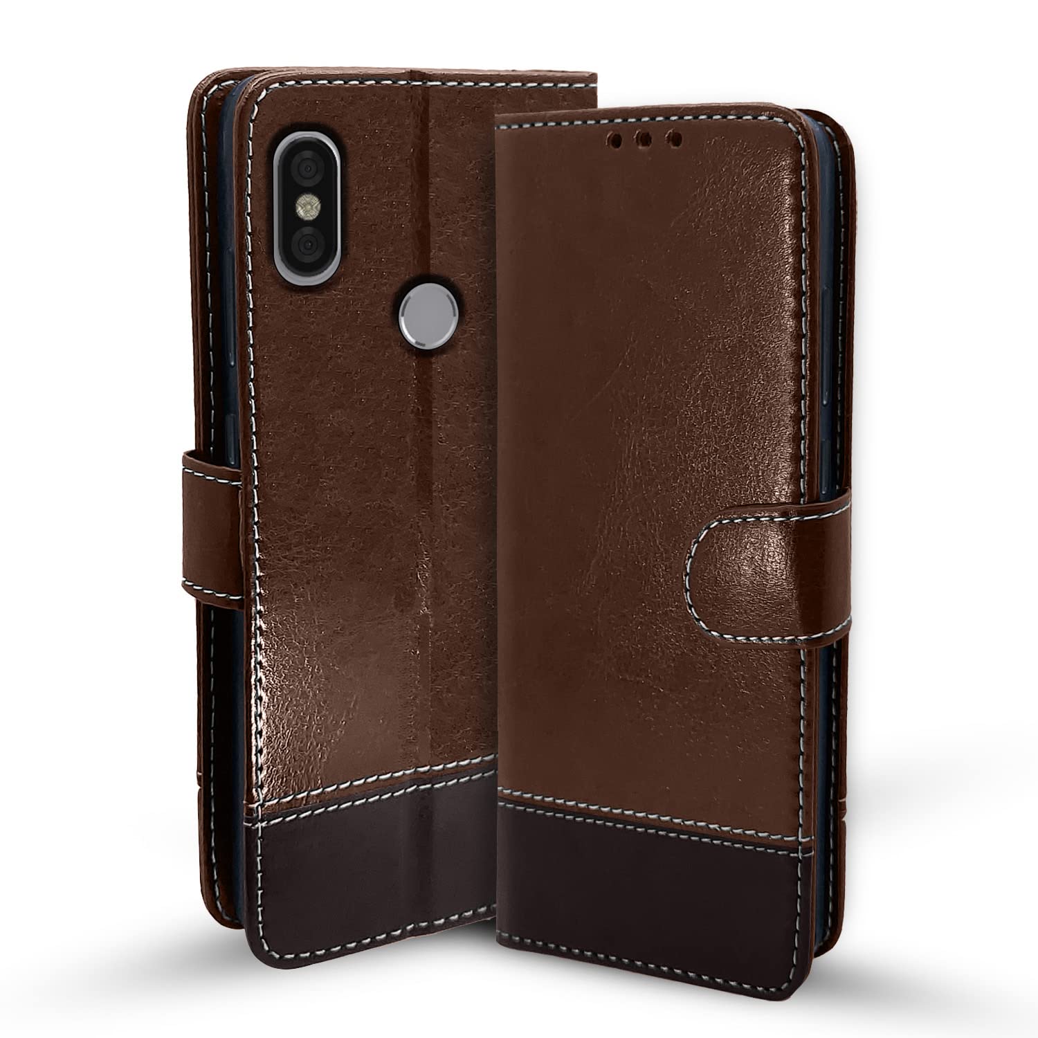 Redmi Y2 wallet flip cover in brown & coffee by Pikkme