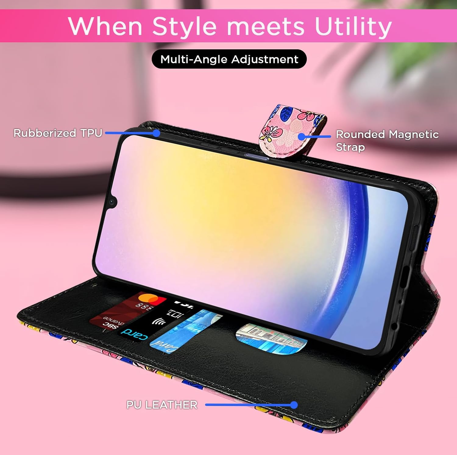 Pikkme Samsung Galaxy A15 5G Flower Flip Cover (Pink)