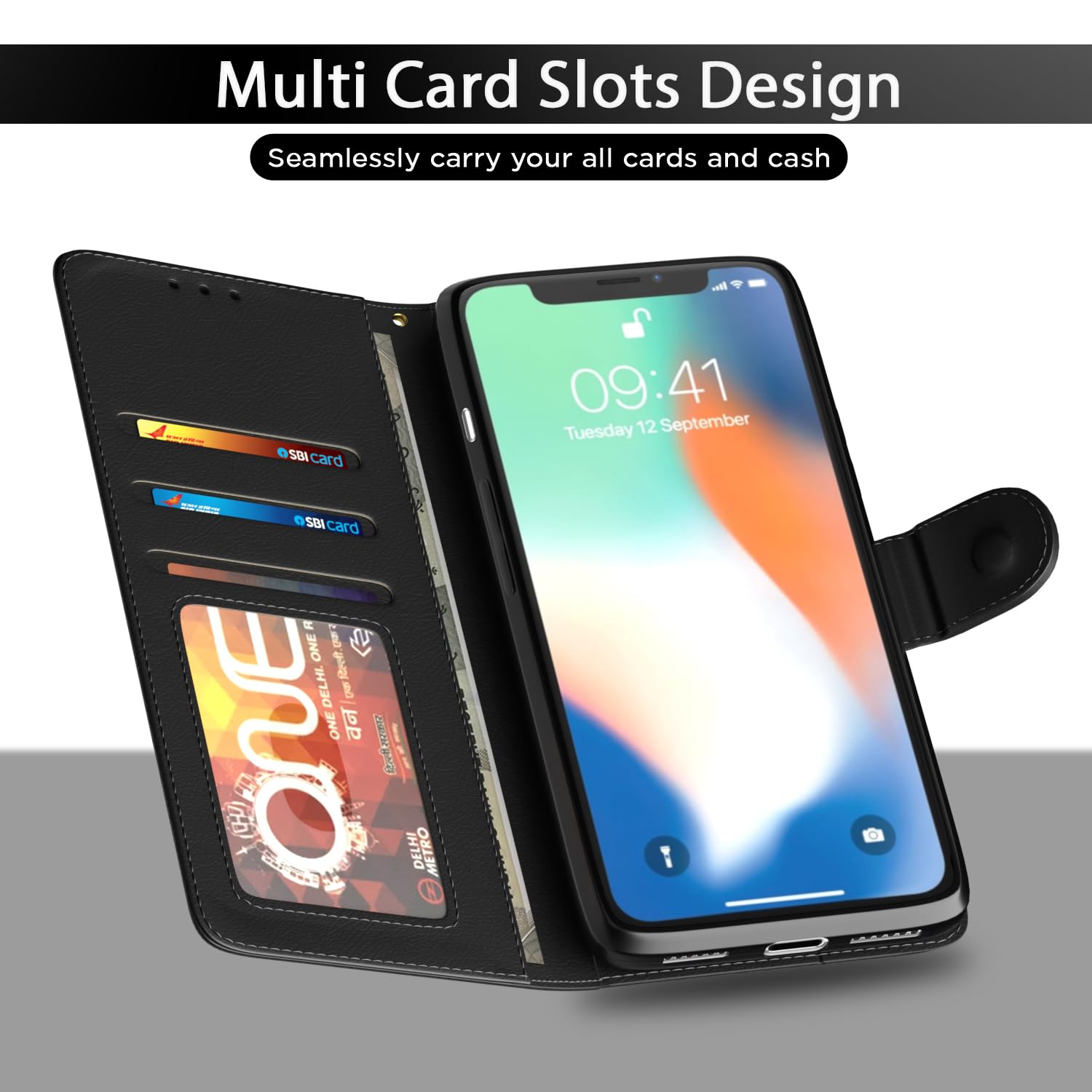 Black Wallet flip case for iPhone X/XS – Pikkme – photo 5