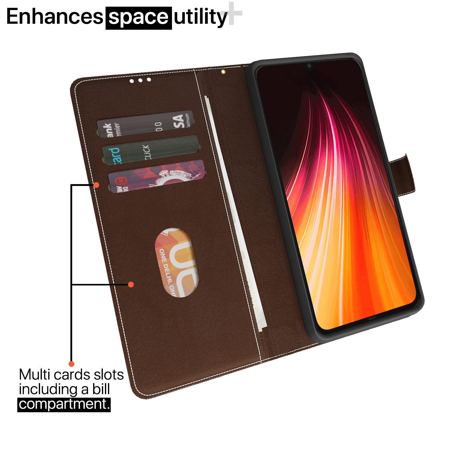 Pikkme brown & coffee Magnetic wallet flip cover for Redmi Note 8 – photo 2