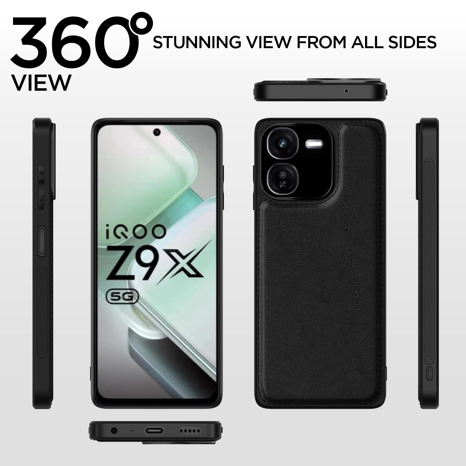 Pikkme iQOO Z9X 5G Leather Back Case | Black
