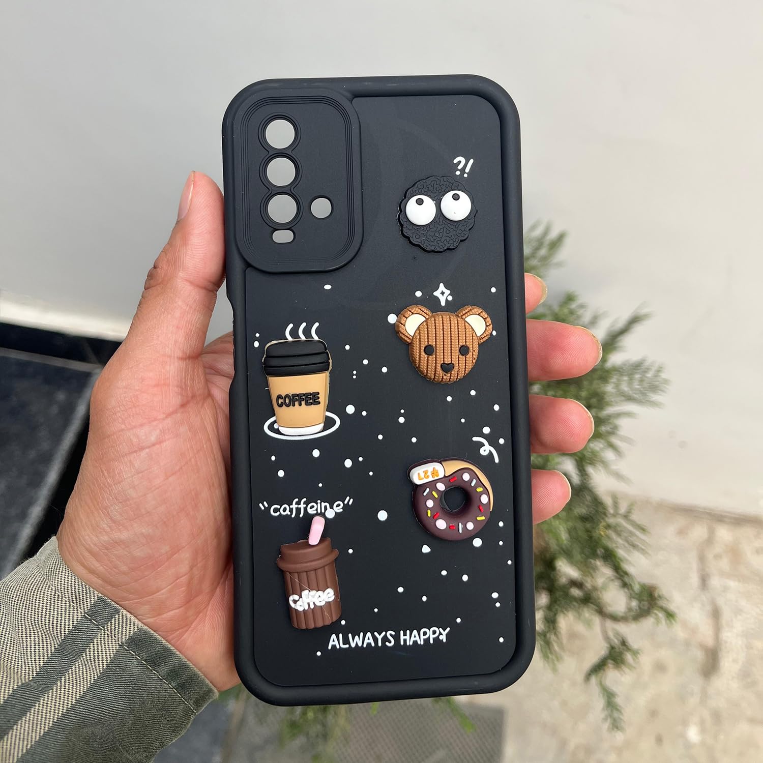 Pikkme Redmi 9 Power/Poco M3 Cute Fun Cartoon 3D Bear Coffee Back Cover (Black)