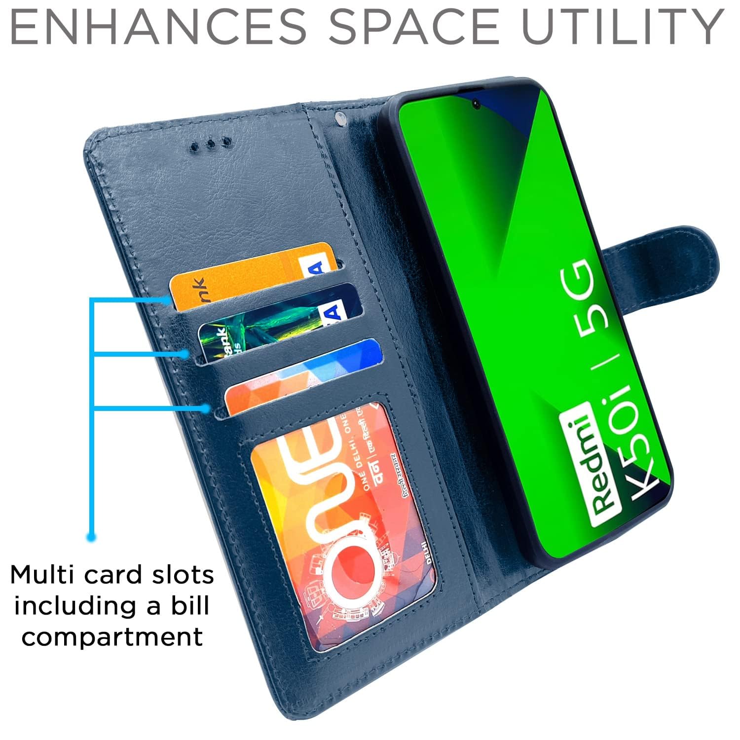 Pikkme blue wallet flip cover for Redmi K50i – photo 3