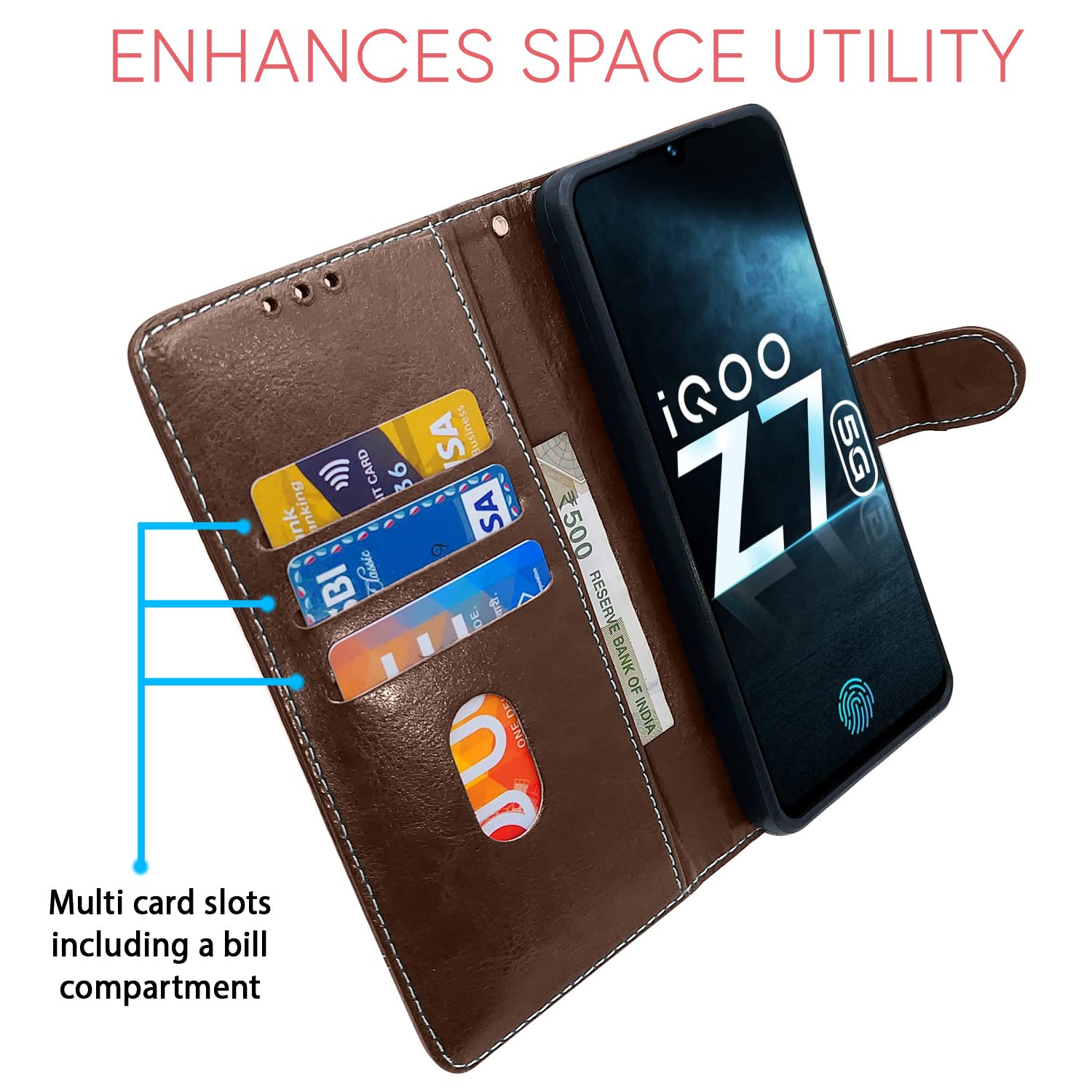 Pikkme brown & coffee Magnetic flip cover for iQOO Z7/Z7s 5G – photo 3
