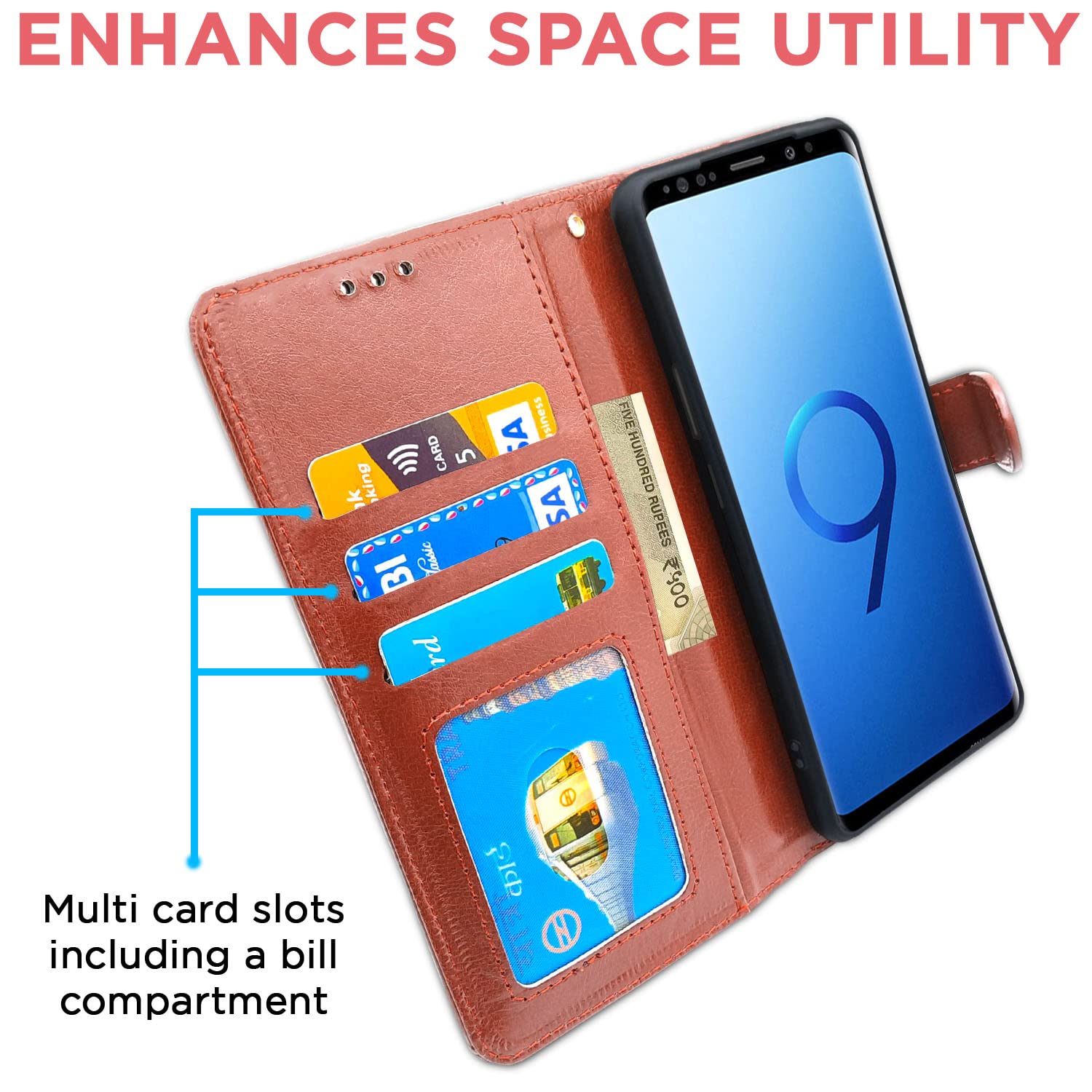 Brown Wallet flip cover for Samsung S9 – Pikkme – photo 3