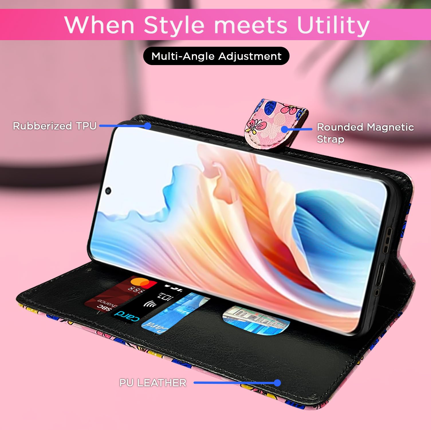 Pink flower Wallet flip cover for Oppo A2 Pro 5G – Pikkme – photo 5