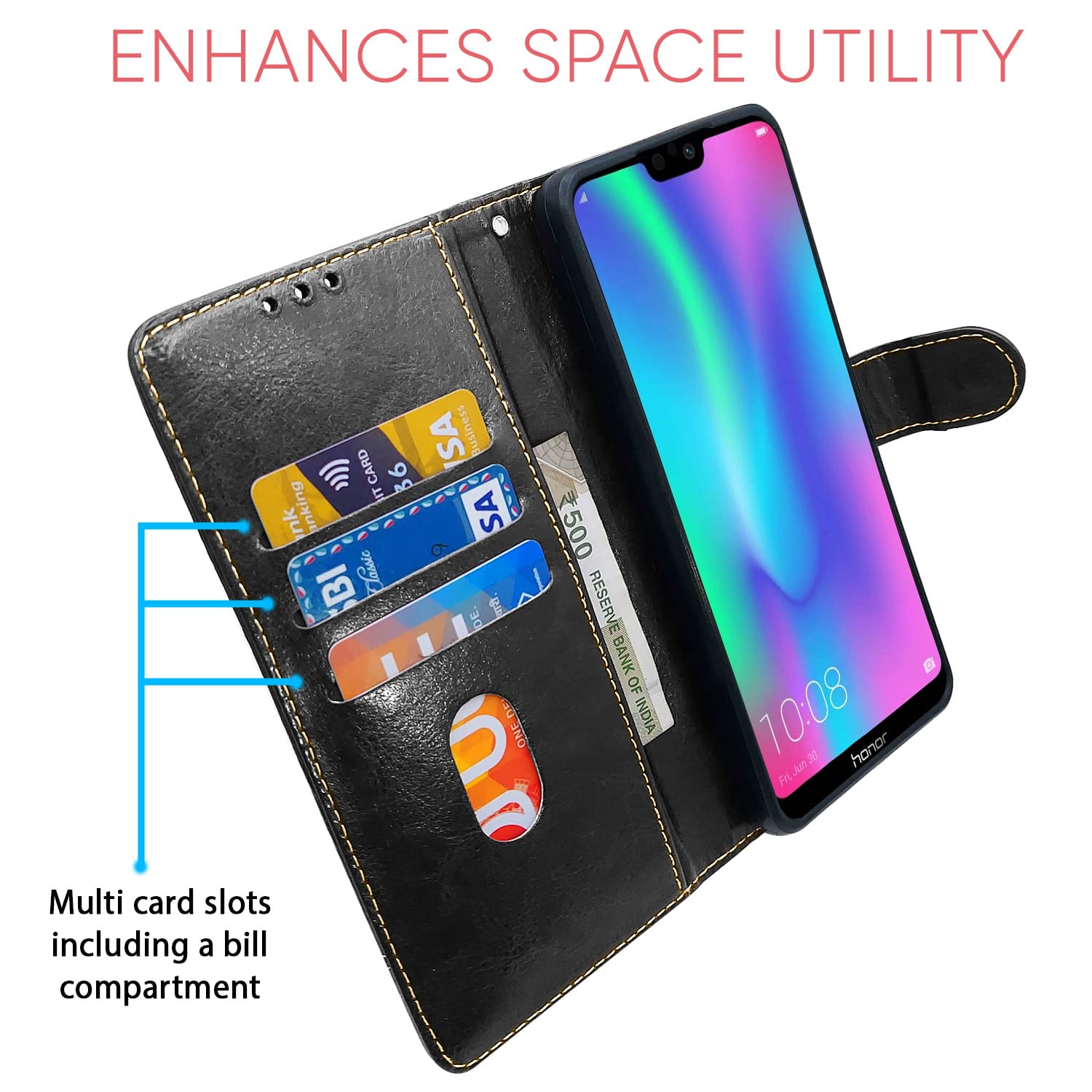 Honor 9n Magnetic flip cover in black & brown by Pikkme – photo 3