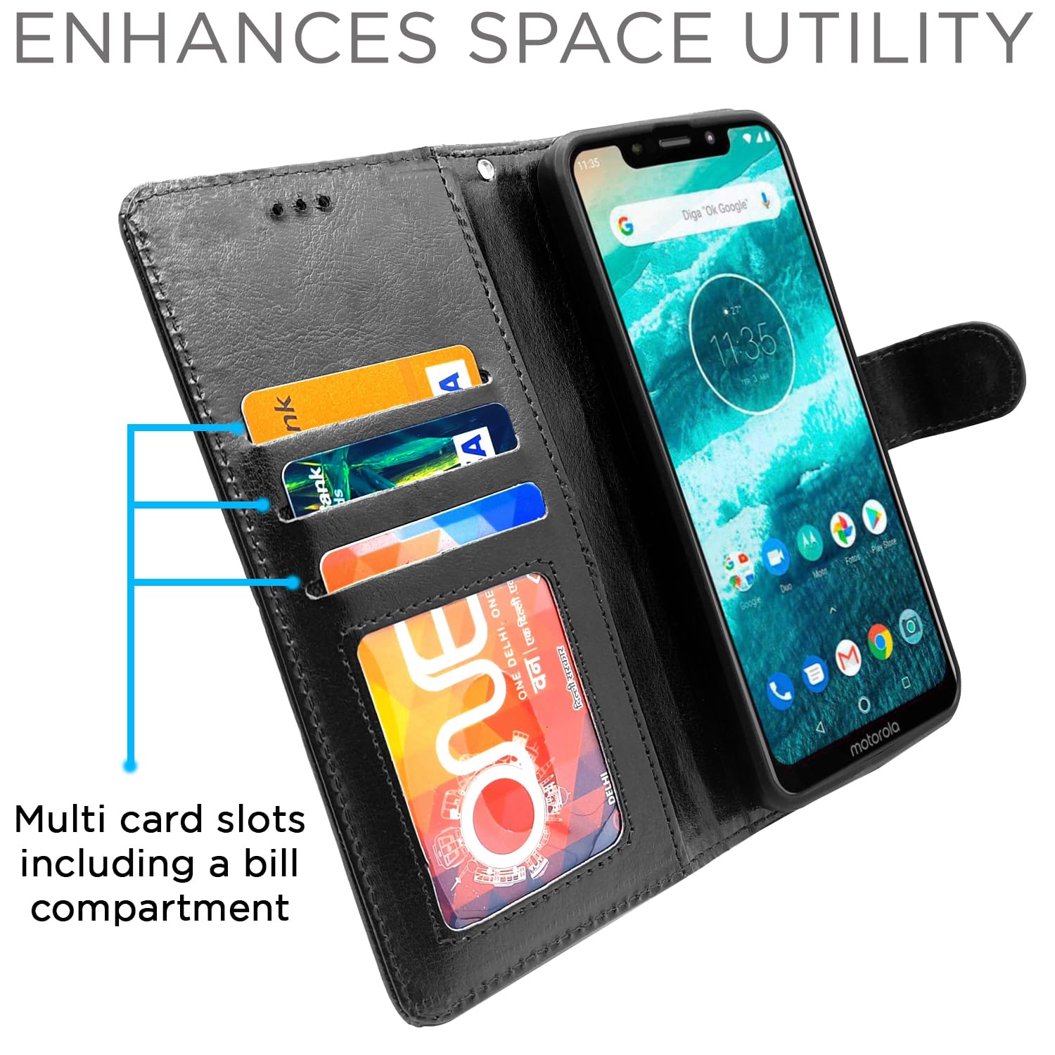 Pikkme black Wallet flip cover for Moto One Power – photo 2