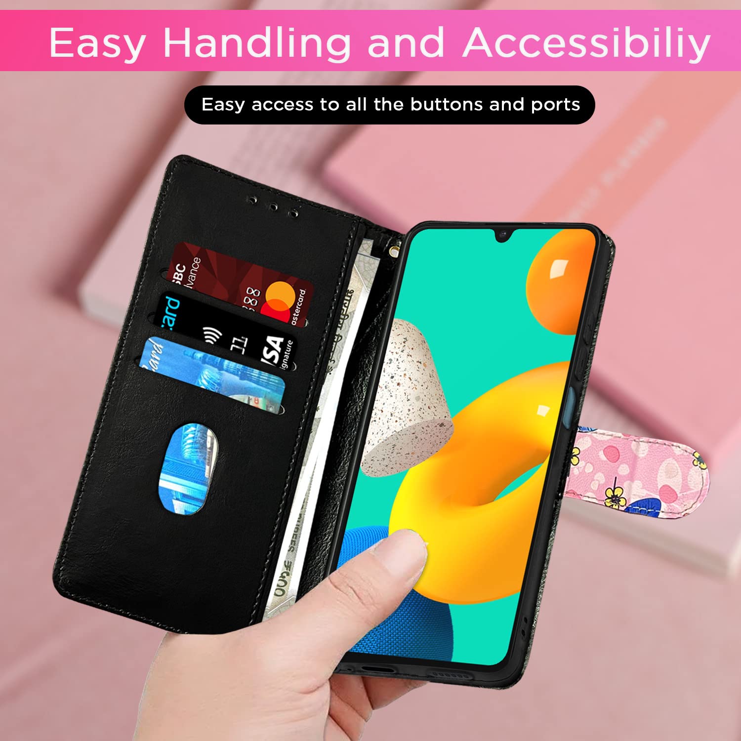Pikkme Samsung M32 4G/M32 Prime/F22 4G pink flower mobile flip cover – photo 6