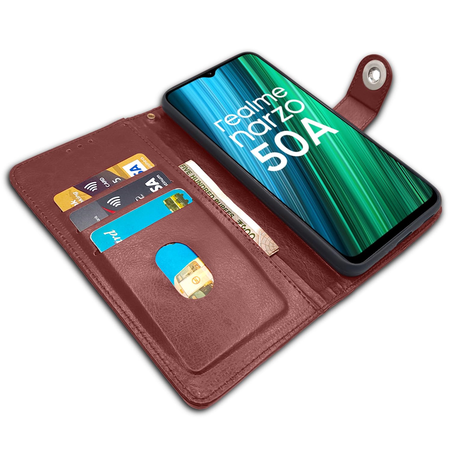 Pikkme Realme Narzo 50A brown mobile flip cover – photo 3