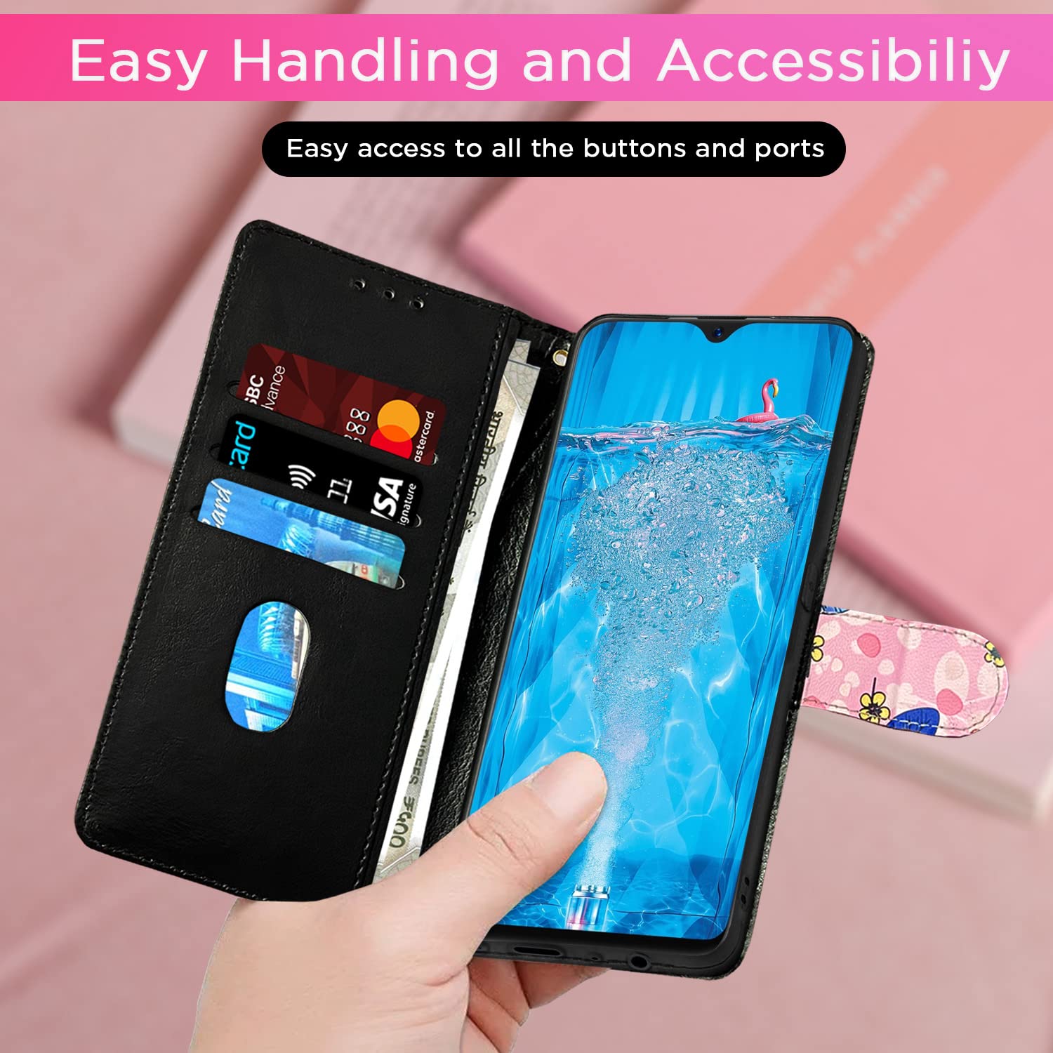 Pikkme Oppo F9/F9 Pro, Realme 2/2 Pro/U1 Wallet pink flower flip cover – photo 6