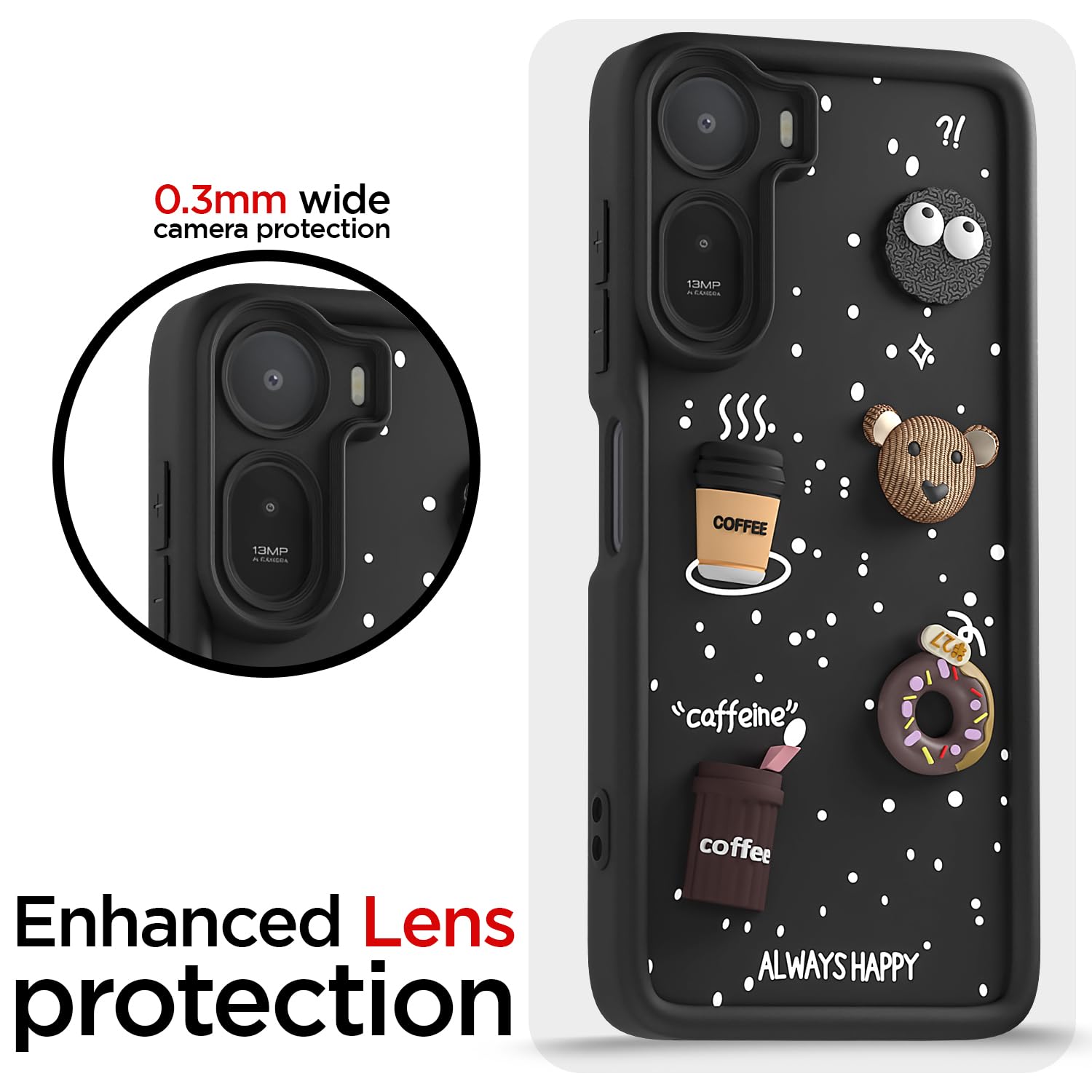 Black phone cover for Redmi A7 Pro/Poco C85x 5G/3D – Pikkme – photo 5