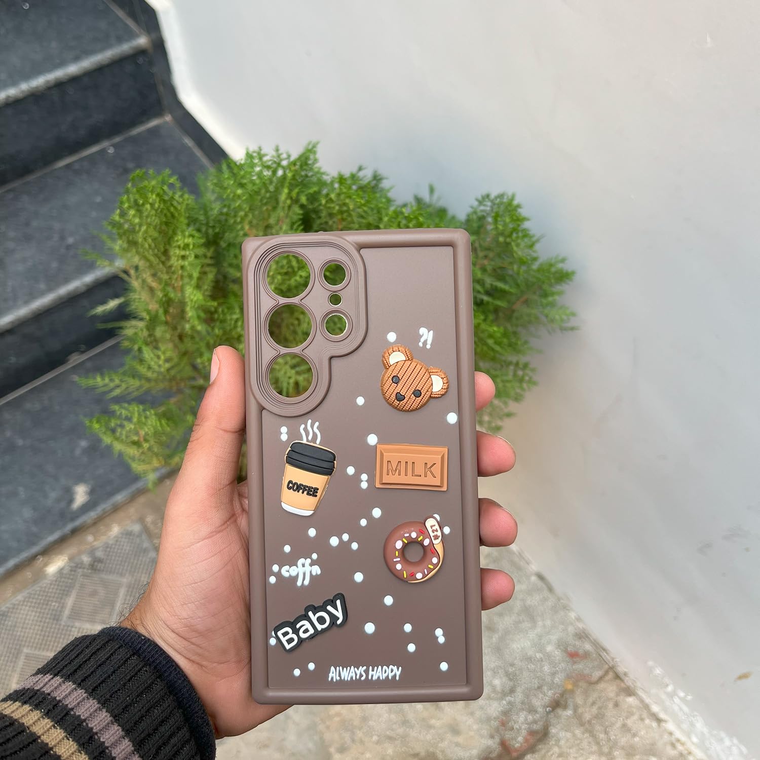 Pikkme Samsung Galaxy S23 Ultra 5G Cute Fun Cartoon 3D Bear Coffee back Cover (Brown)