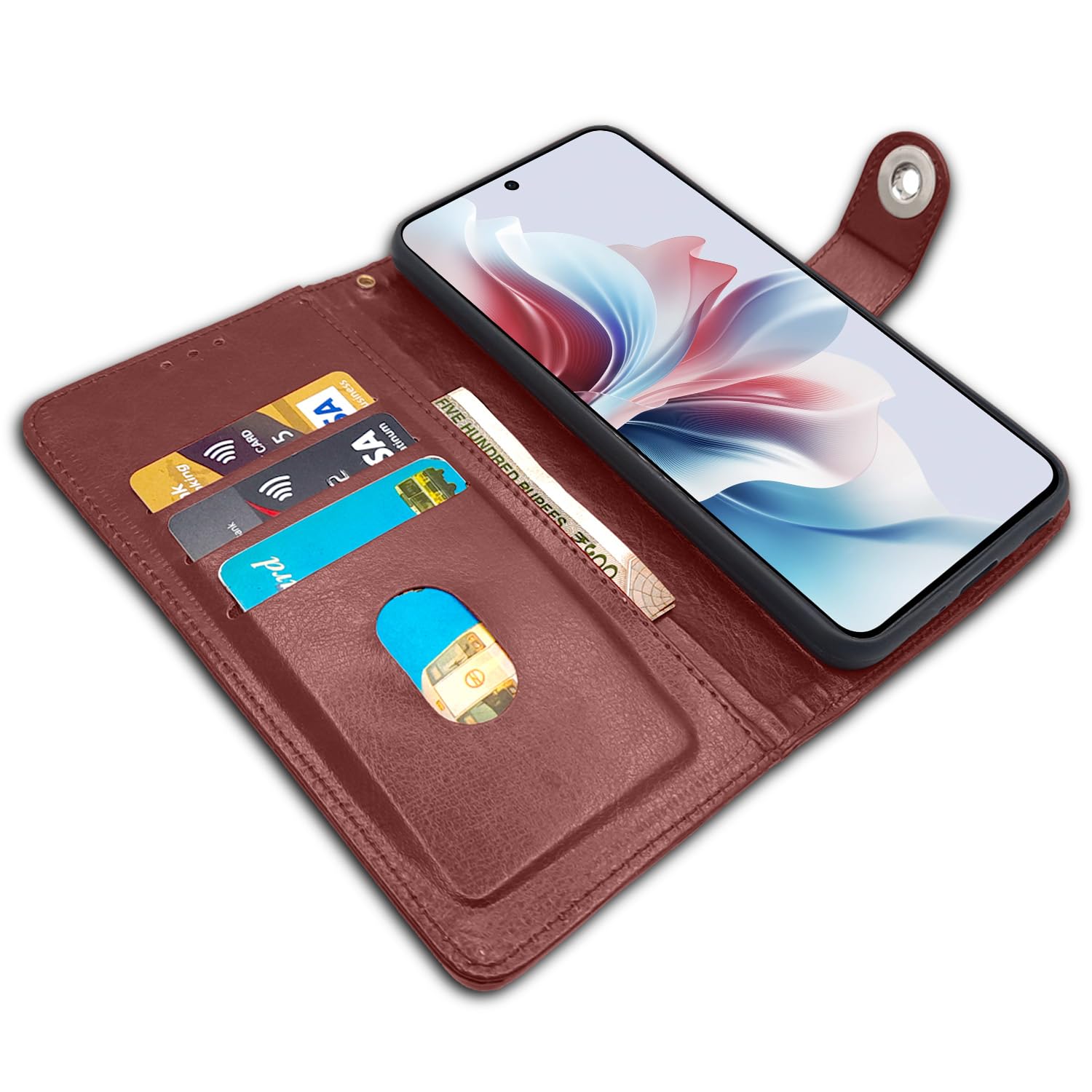 OPPO F25 Pro 5G Button wallet flip cover in brown by Pikkme – photo 3