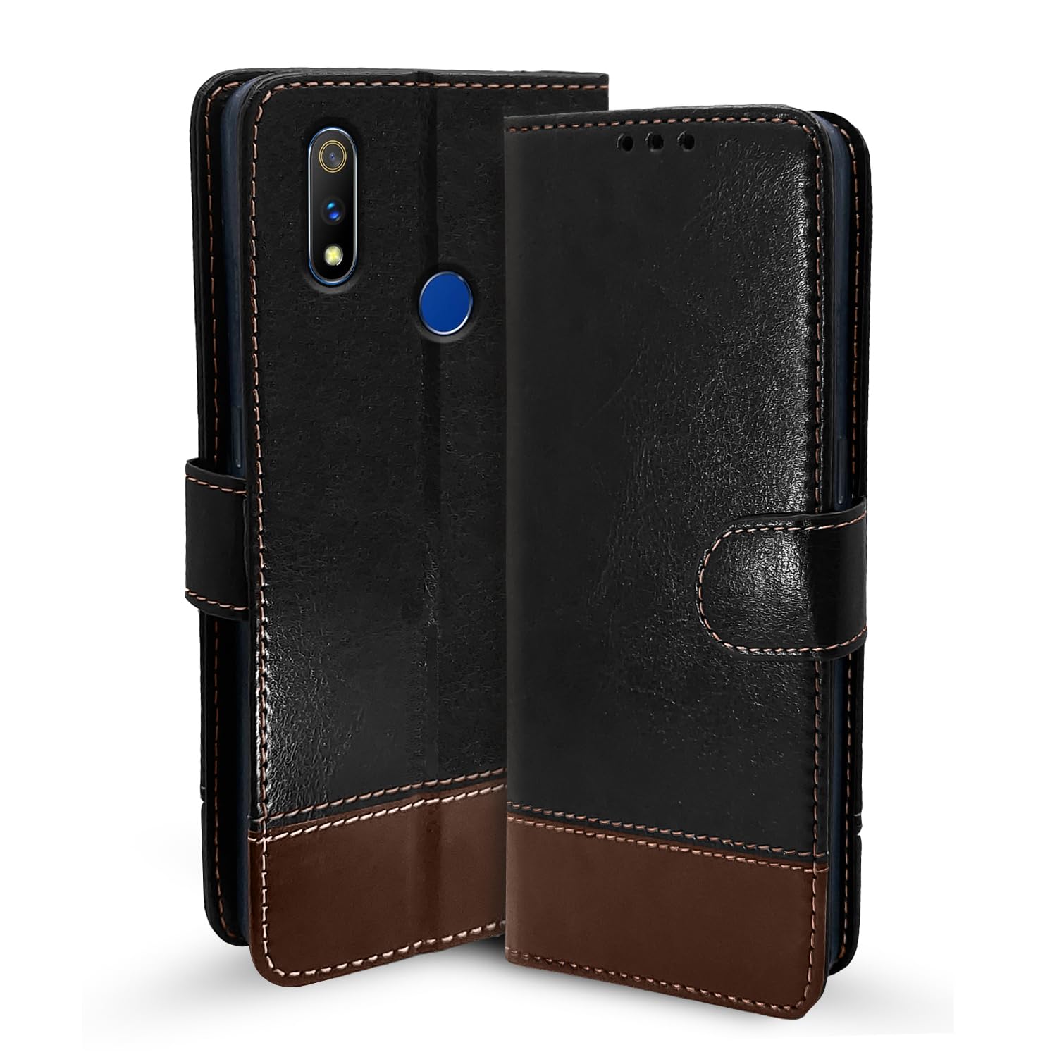 Pikkme black & brown Magnetic wallet flip cover for Realme 3 Pro