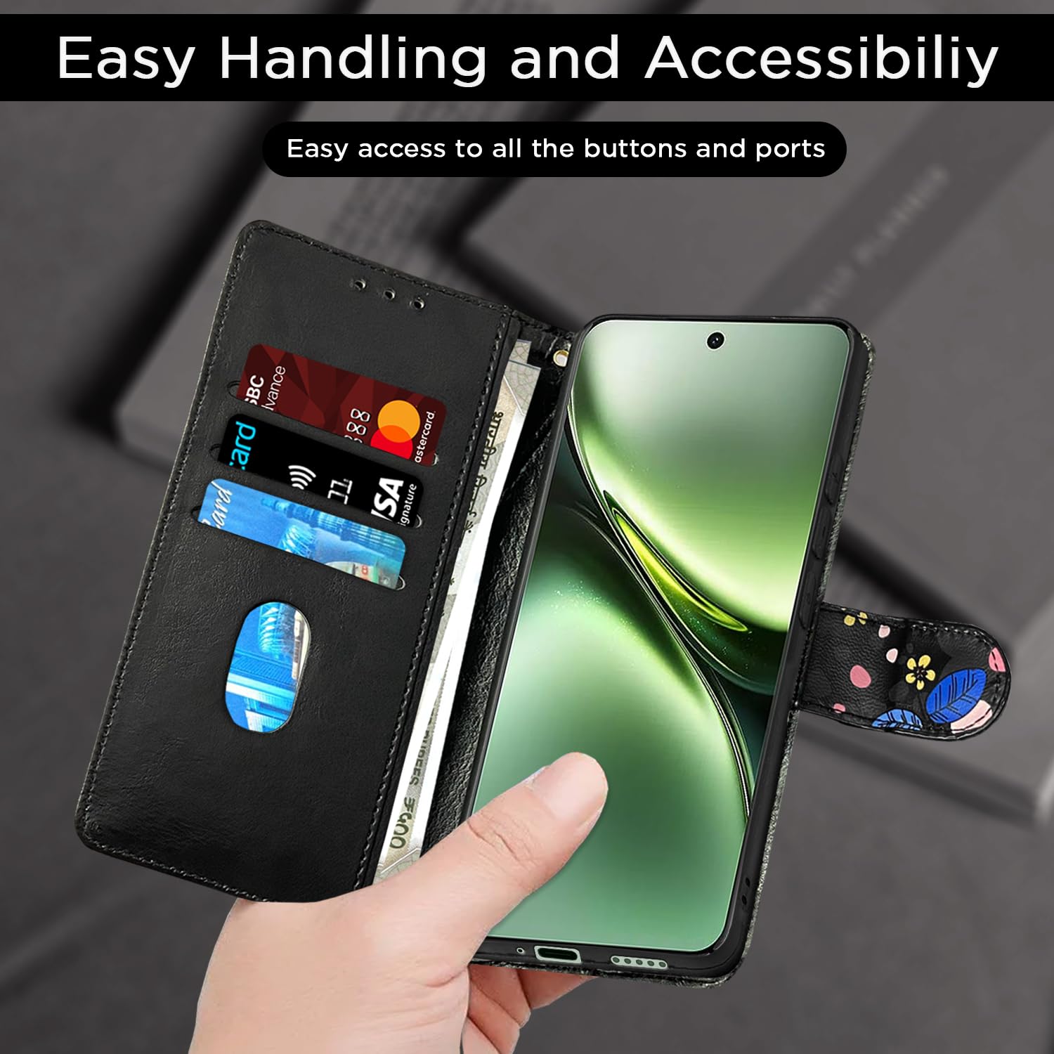 Pikkme Vivo X200 5G Wallet black flower flip cover – photo 7